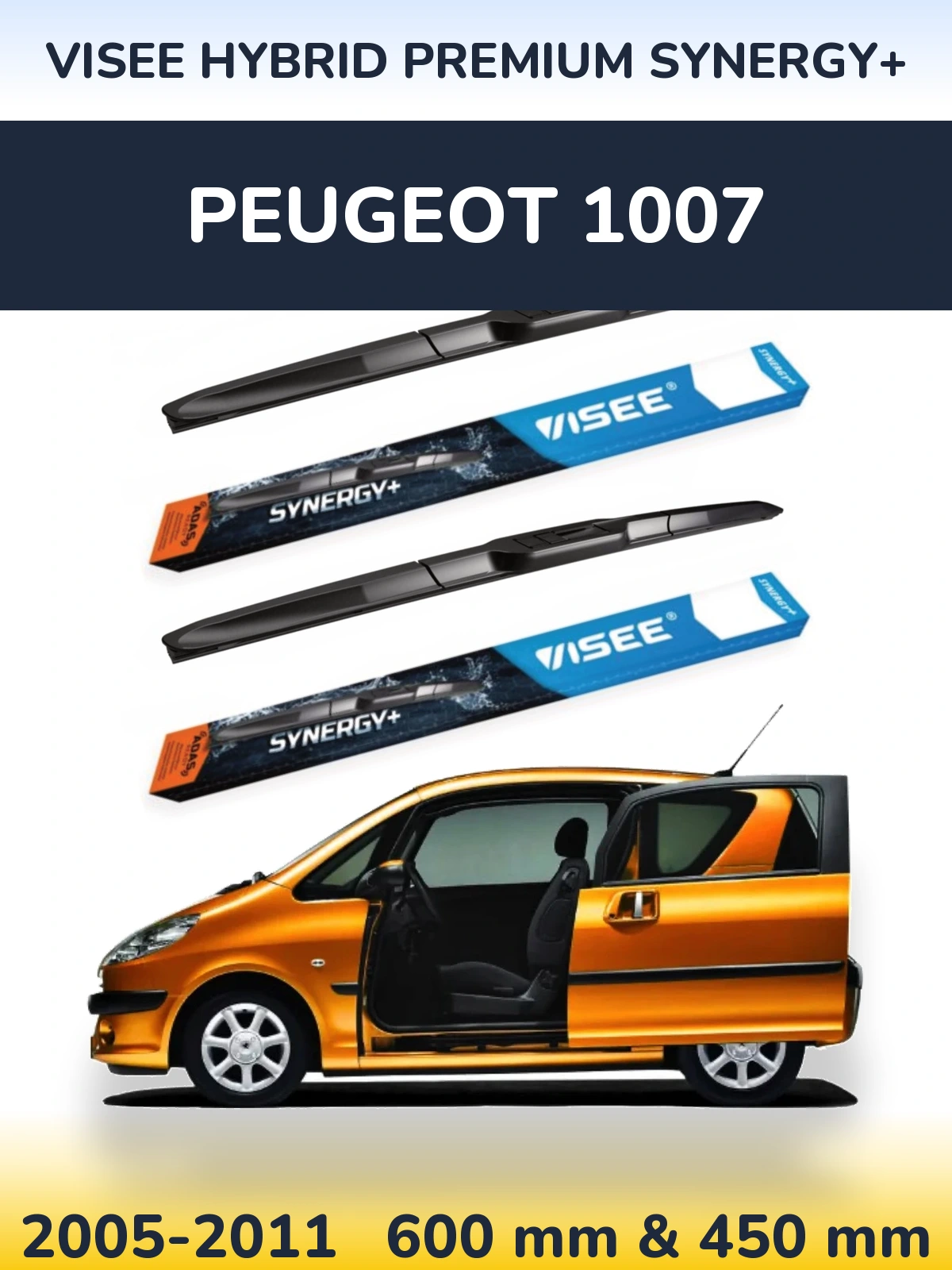Sada předních stěračů VISEE HYBRID PREMIUM SYNERGY+ 600 a 450 mm pro Peugeot 1007 2005-2011