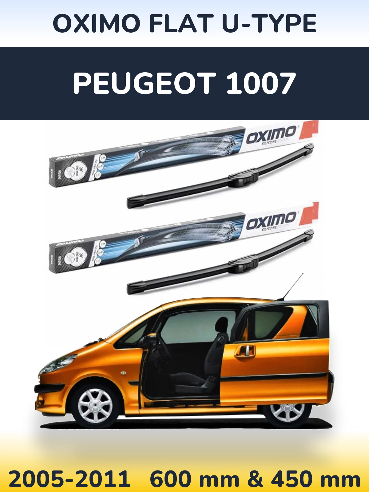 Комплект передніх щіток Oximo Flat U-type 600 & 450 мм для Peugeot 1007 2005-2011