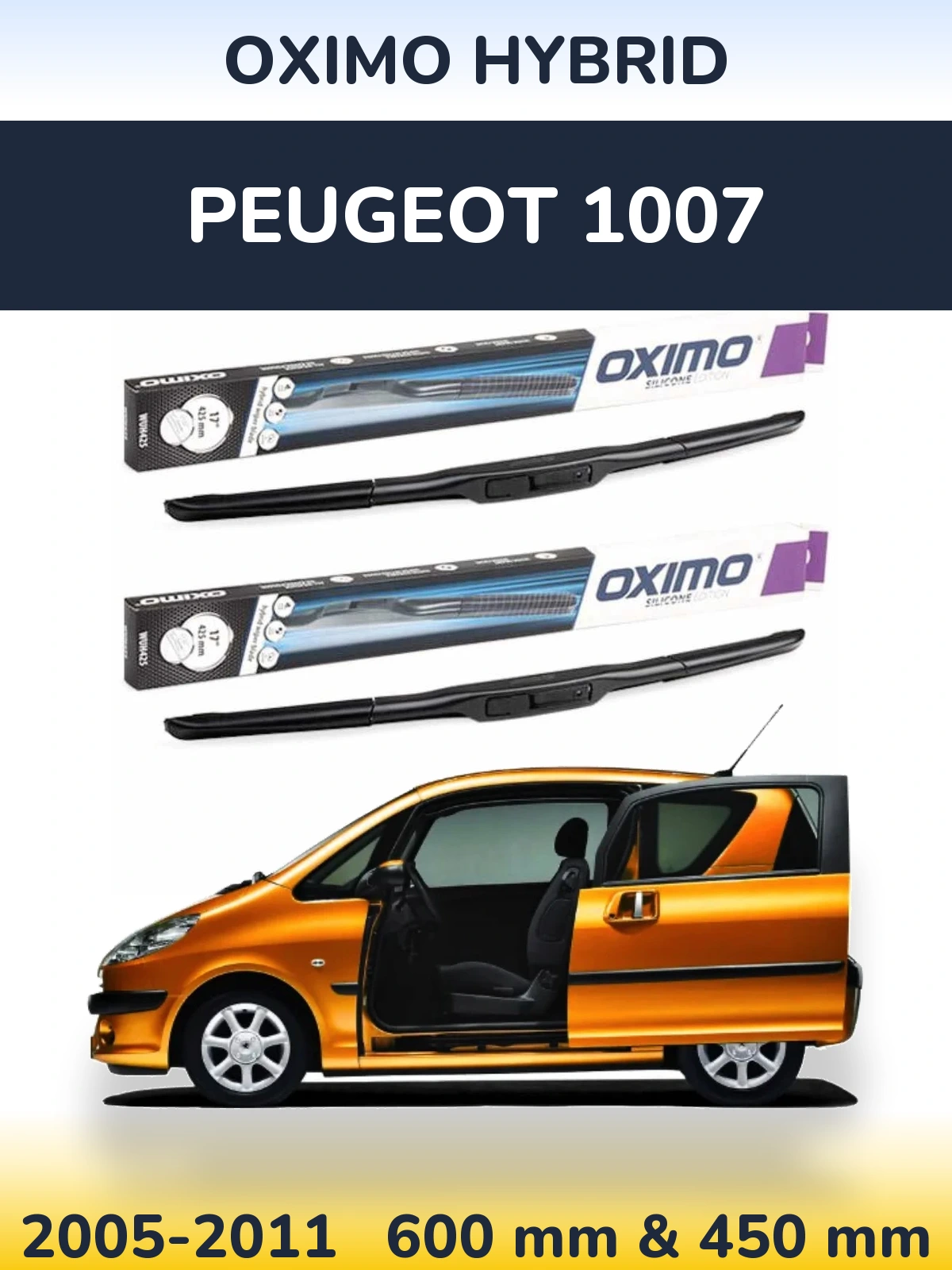 Sada předních stěračů Oximo Hybrid 600 a 450 mm pro Peugeot 1007 2005-2011
