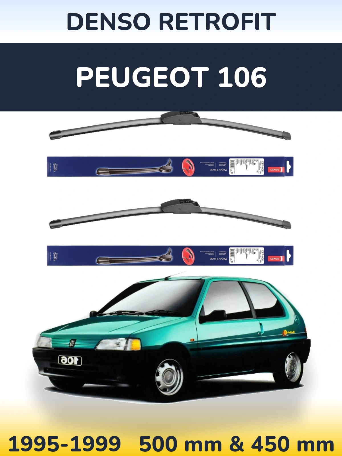 Sada předních stěračů Denso Retrofit 500 a 450 mm pro Peugeot 106 1995-1999