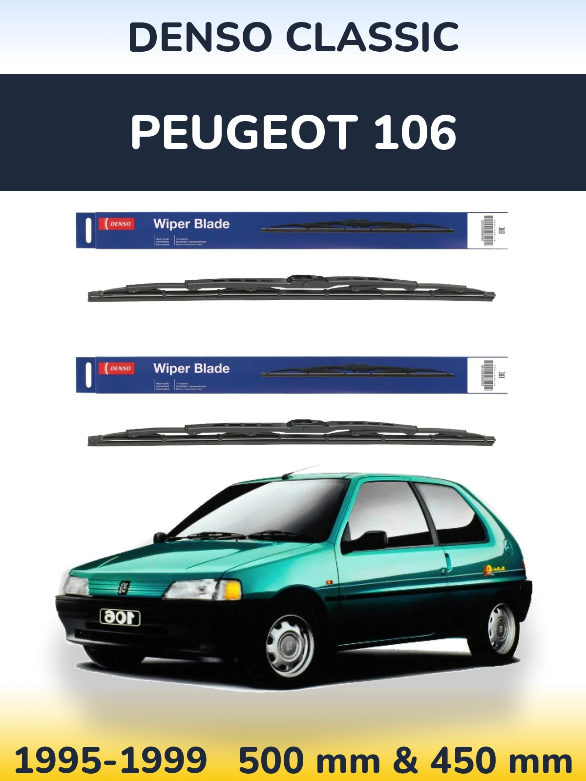 Sada předních stěračů Denso Classic 500 a 450 mm pro Peugeot 106 1995-1999