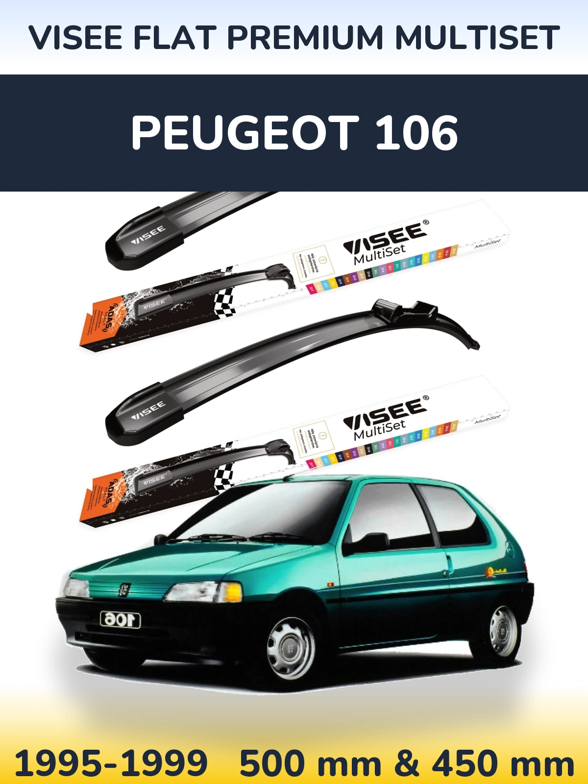 Sada předních stěračů VISEE FLAT PREMIUM MultiSet 500 a 450 mm pro Peugeot 106 1995-1999