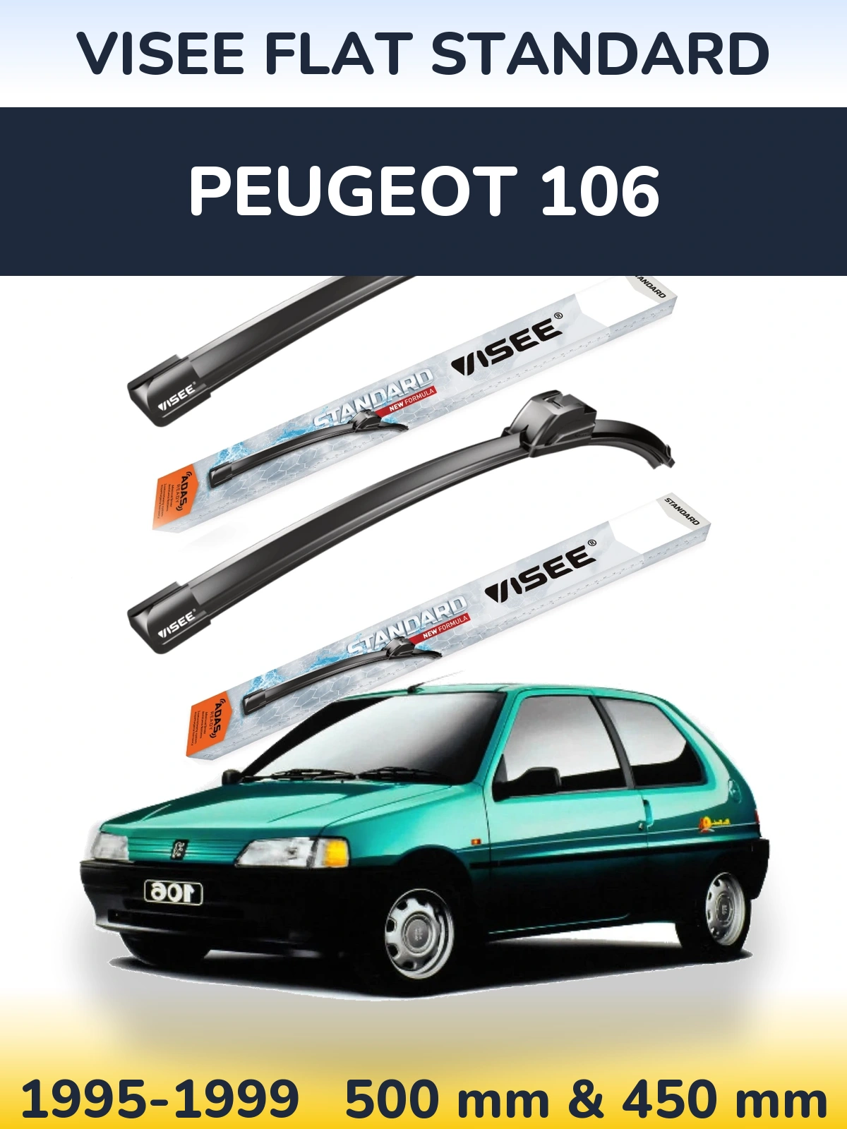Sada předních stěračů VISEE FLAT STANDARD 500 a 450 mm pro Peugeot 106 1995-1999