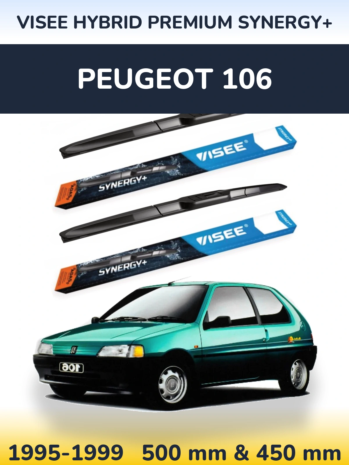 Sada předních stěračů VISEE HYBRID PREMIUM SYNERGY+ 500 a 450 mm pro Peugeot 106 1995-1999