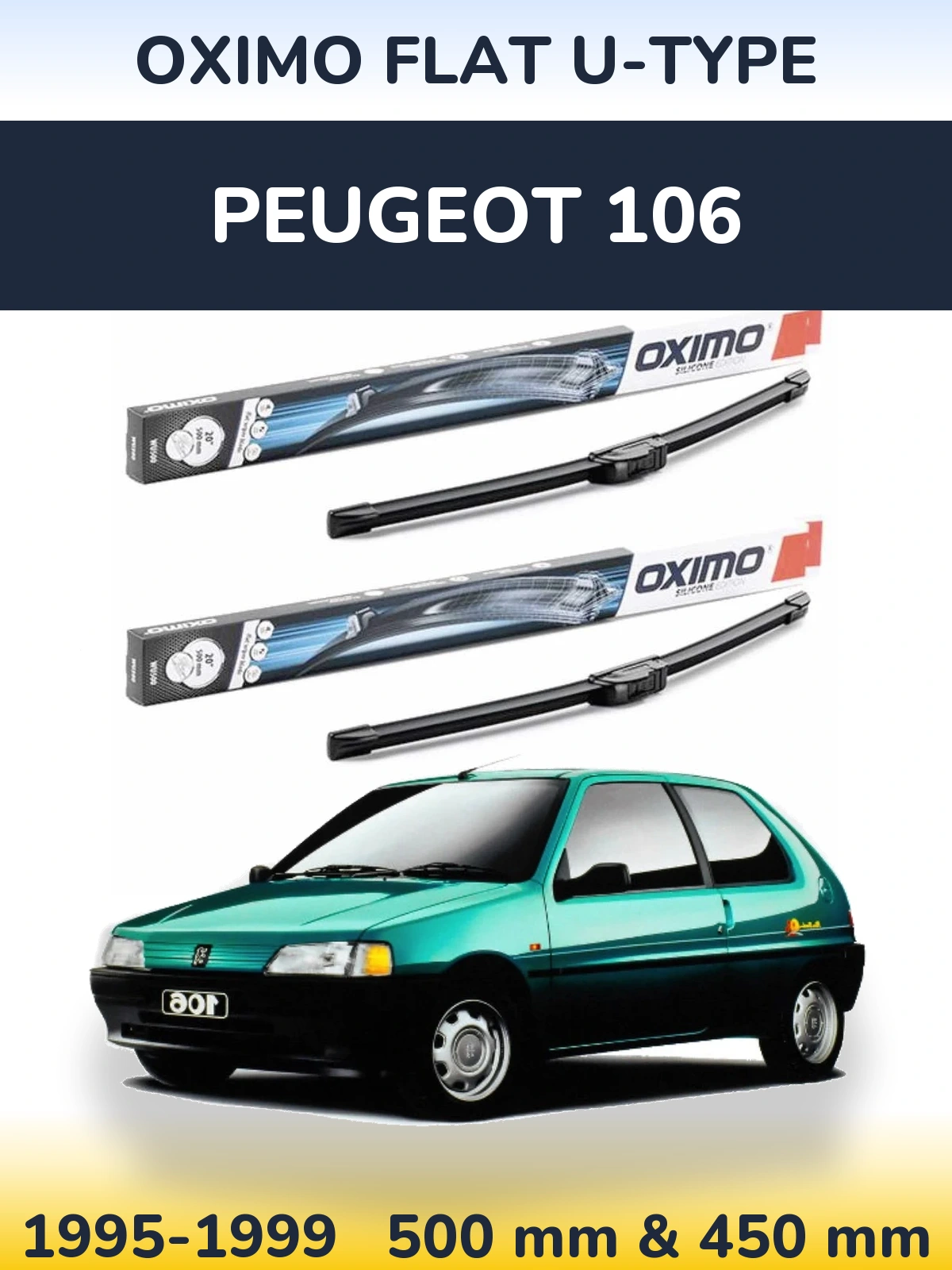 Sada předních stěračů Oximo Flat U-type 500 a 450 mm pro Peugeot 106 1995-1999