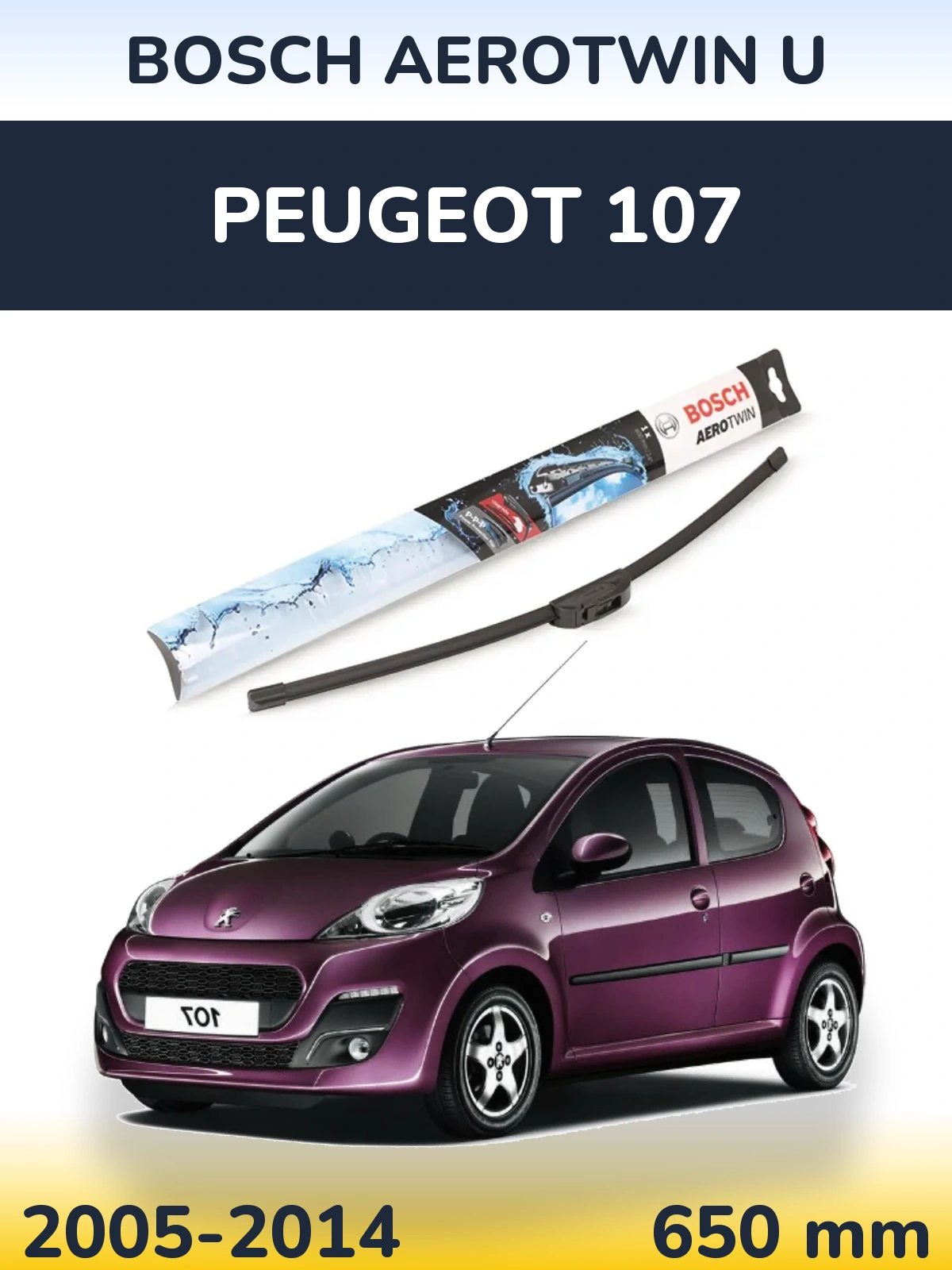 Přední stěrač BOSCH AeroTwin U 650 mm pro Peugeot 107 2005-2014