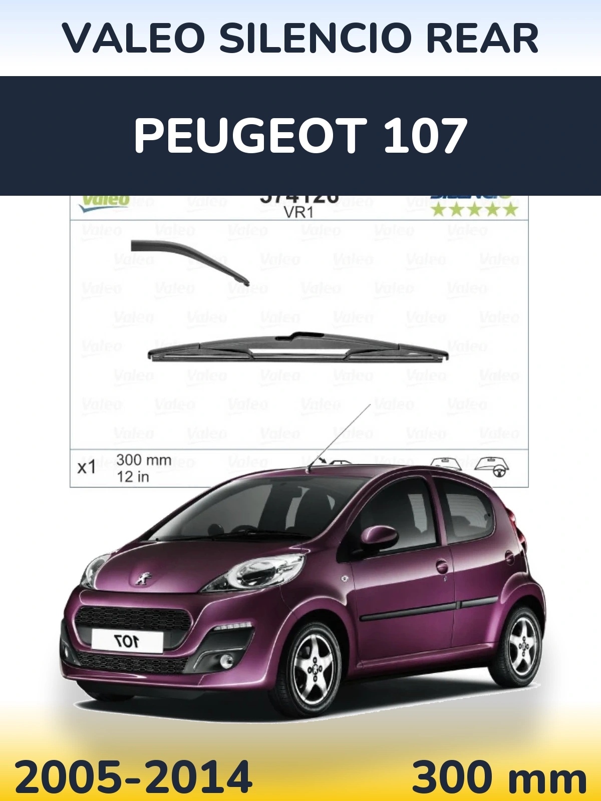 Zadní stěrač Valeo Silencio Rear 300 mm pro Peugeot 107 2005-2014
