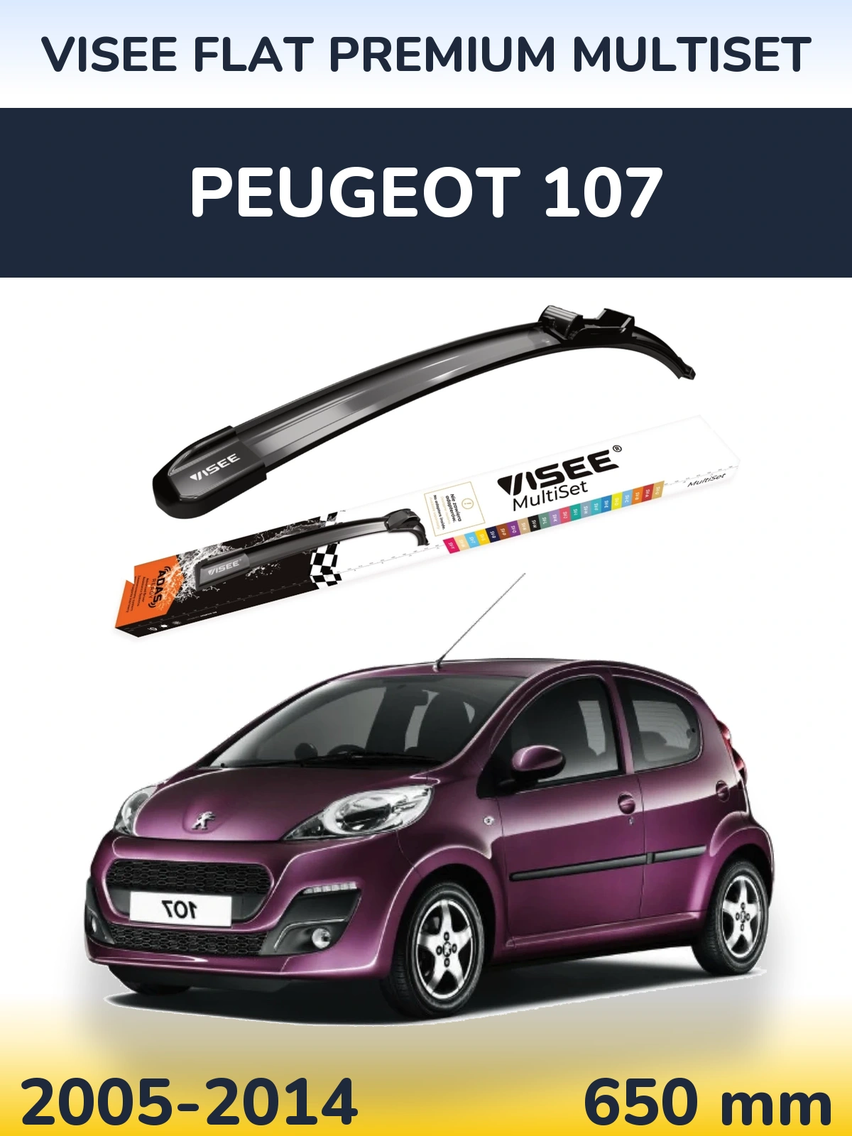 Přední stěrač VISEE FLAT PREMIUM MultiSet 650 mm pro Peugeot 107 2005-2014