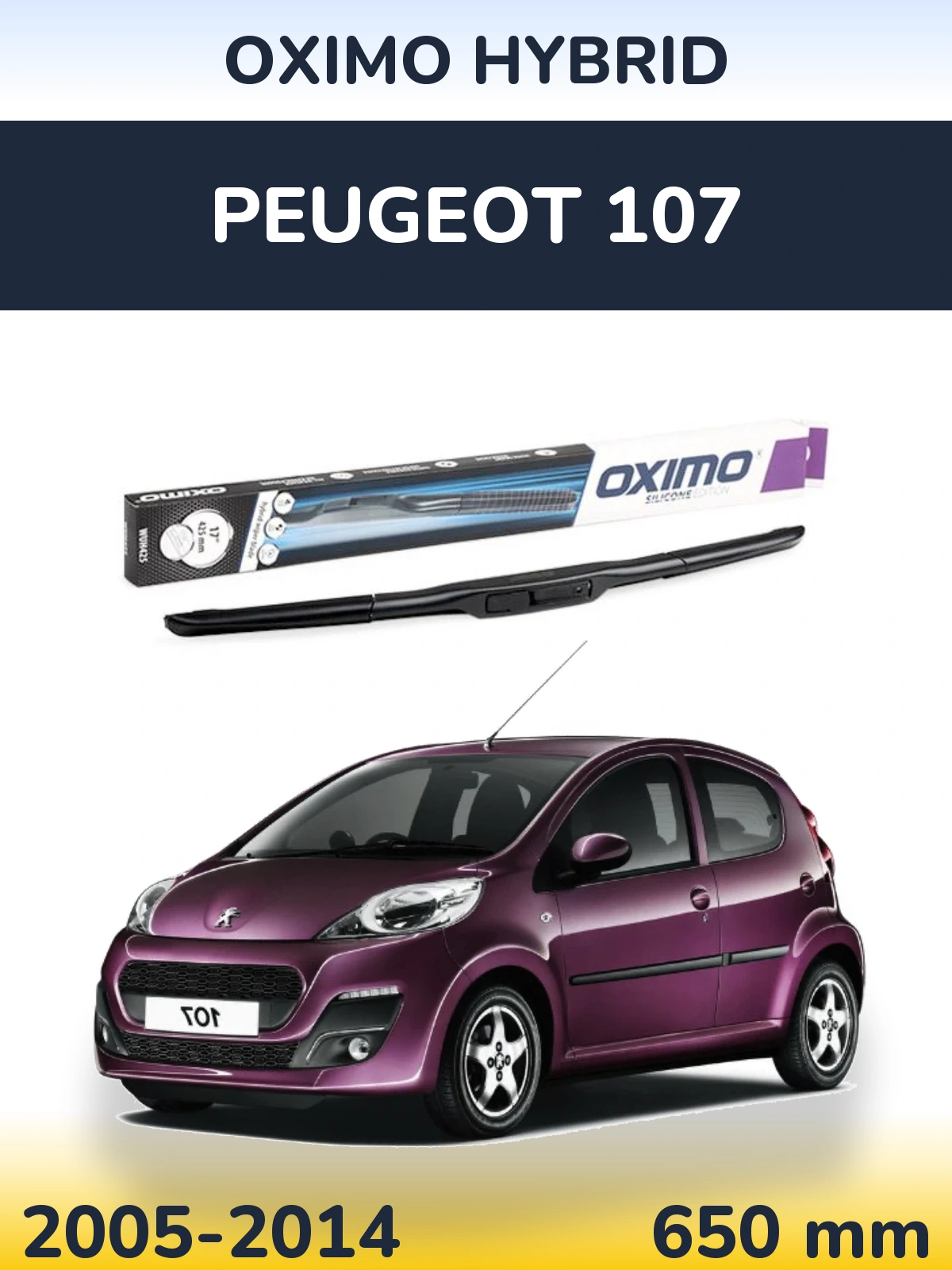 Přední stěrač Oximo Hybrid 650 mm pro Peugeot 107 2005-2014