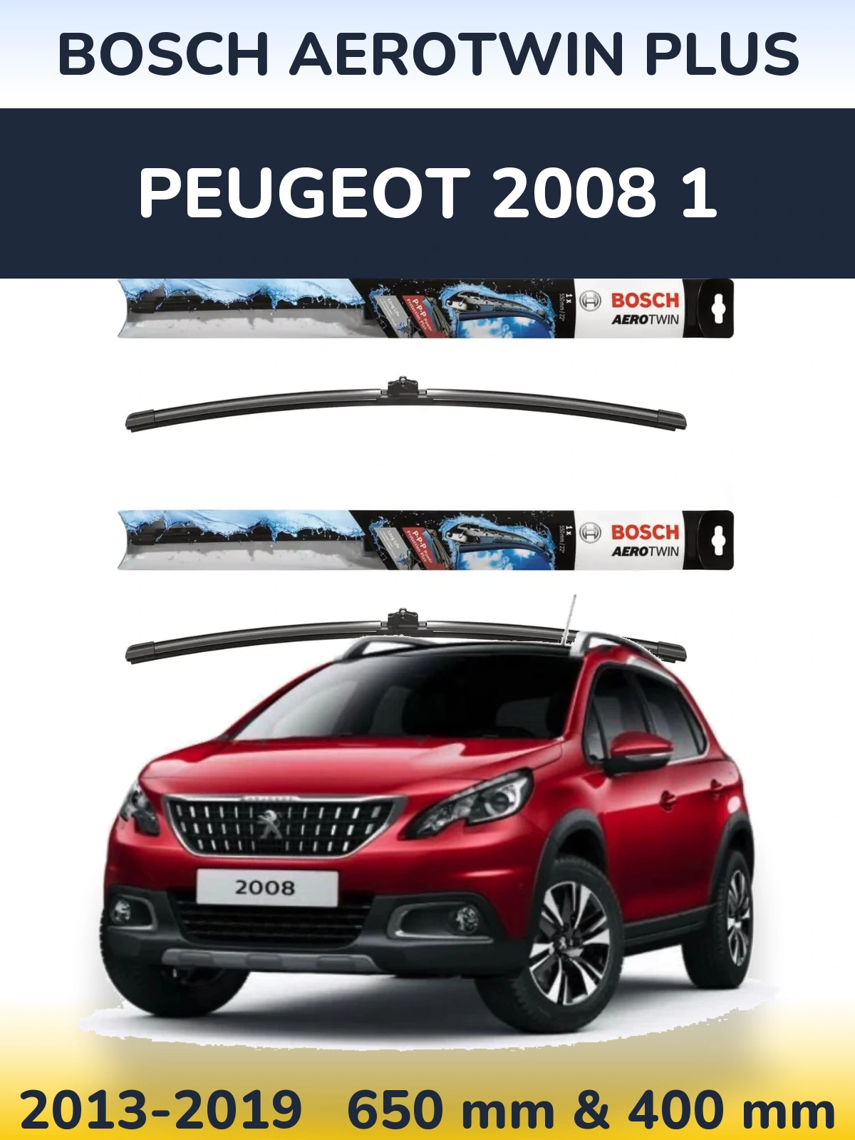 Sada předních stěračů BOSCH AeroTwin Plus 650 a 400 mm pro Peugeot 2008 1 2013-2019