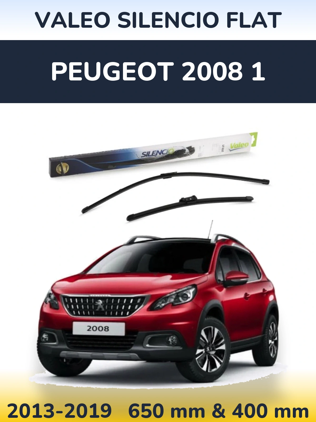 Sada předních stěračů Valeo Silencio Flat 650 a 400 mm pro Peugeot 2008 1 2013-2019