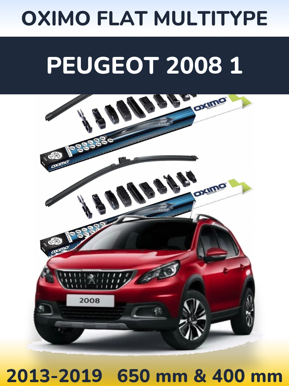 Sada předních stěračů Oximo Flat MultiType 650 a 400 mm pro Peugeot 2008 1 2013-2019