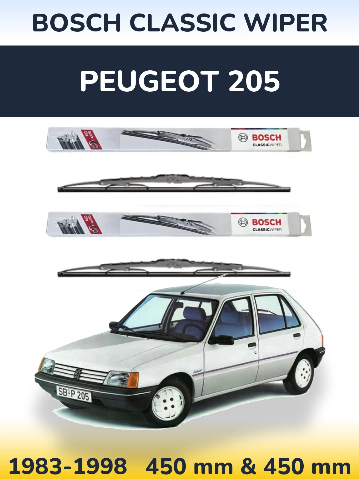 Sada předních stěračů BOSCH Classic Wiper 450 a 450 mm pro Peugeot 205 1983-1998