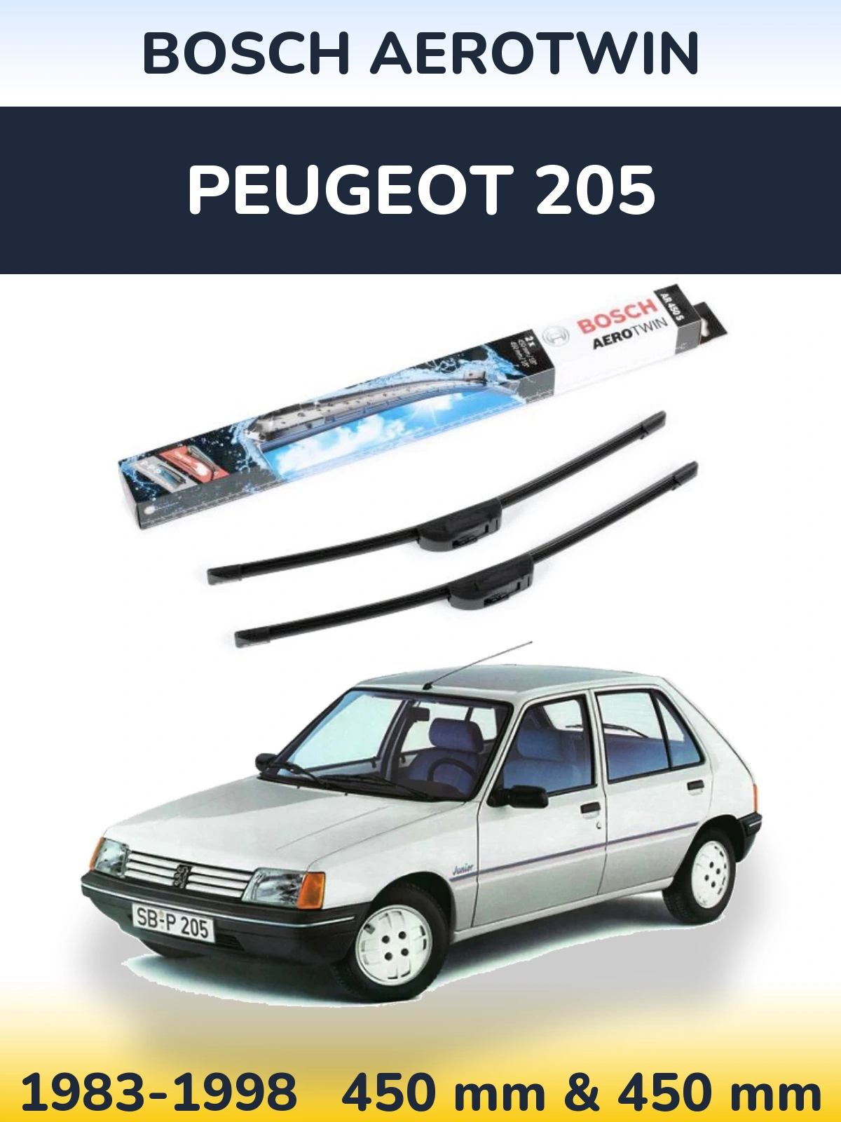 Комплект передніх щіток BOSCH AeroTwin 450 & 450 мм для Peugeot 205 1983-1998
