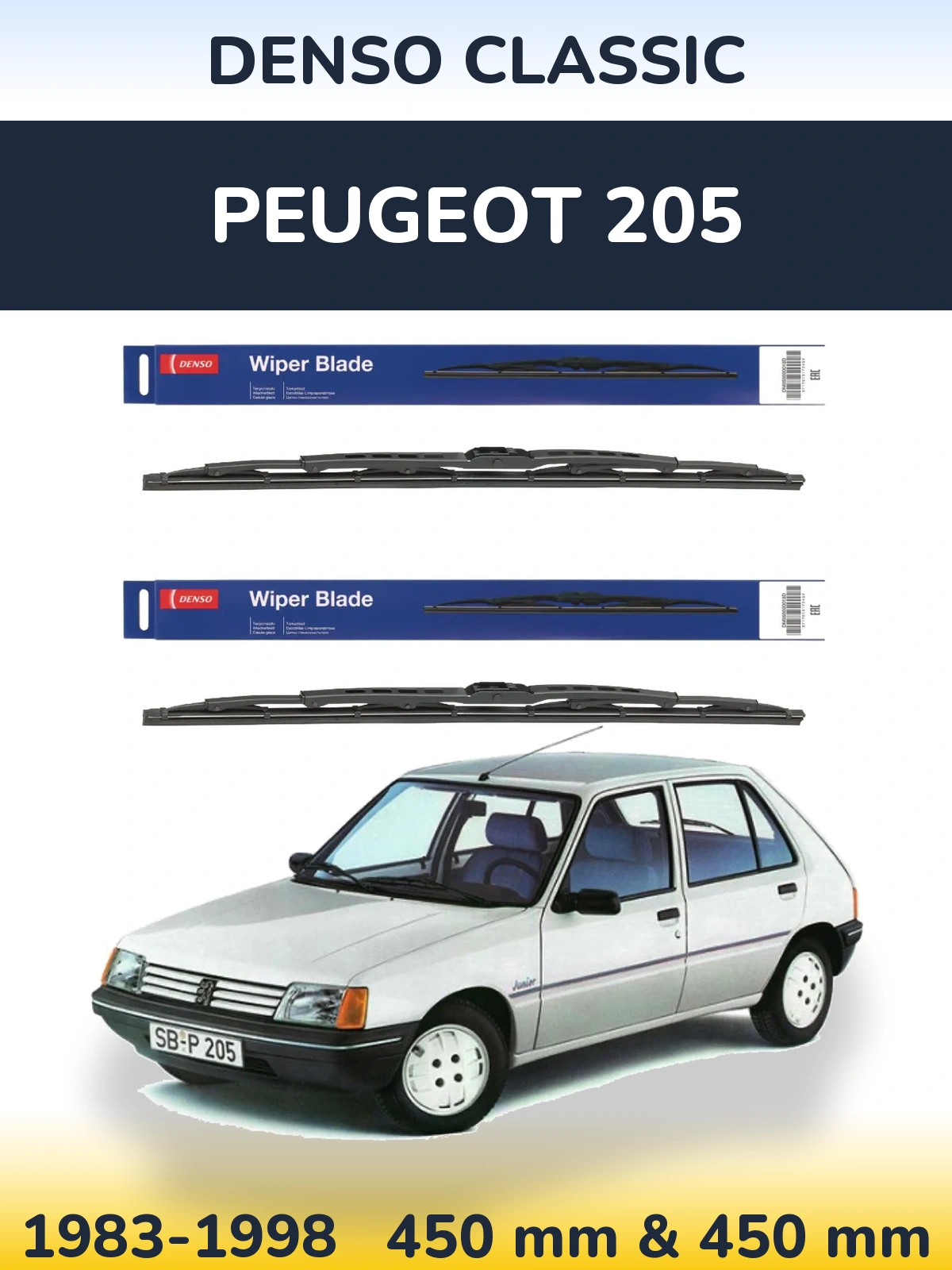 Sada předních stěračů Denso Classic 450 a 450 mm pro Peugeot 205 1983-1998