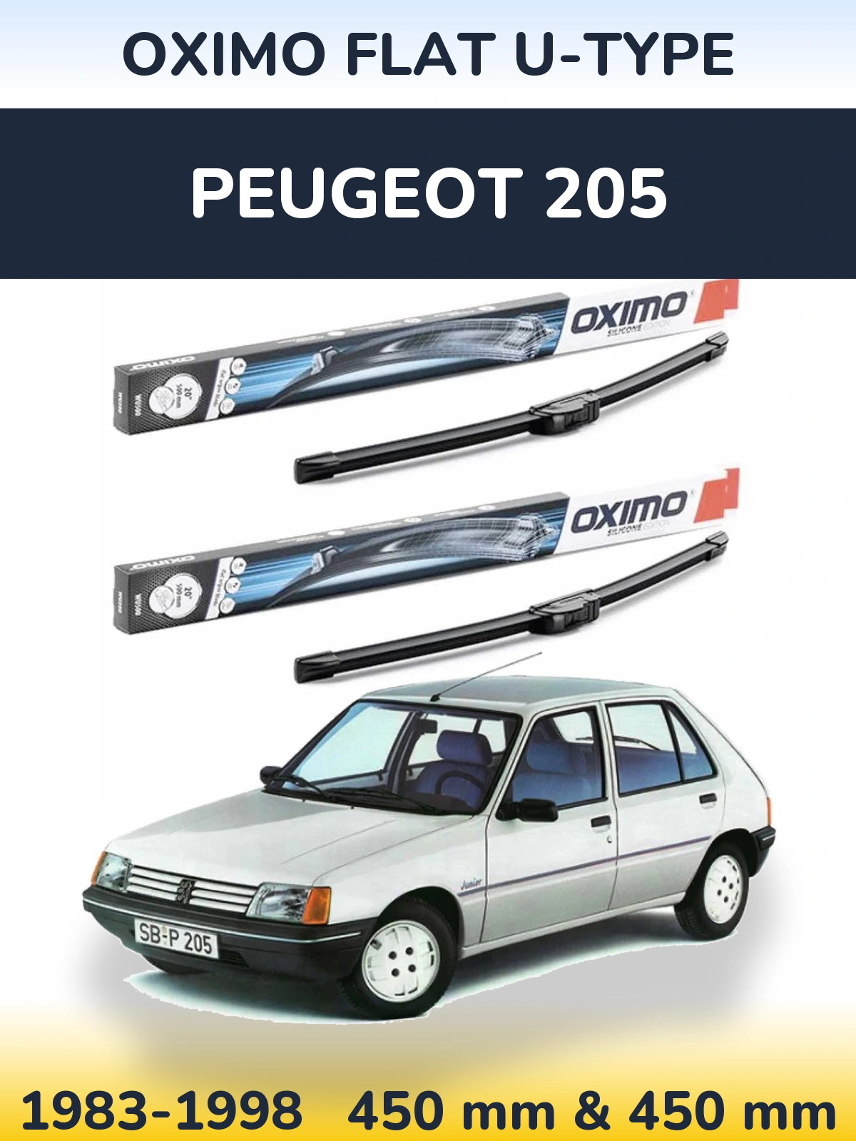 Комплект передніх щіток Oximo Flat U-type 450 & 450 мм для Peugeot 205 1983-1998