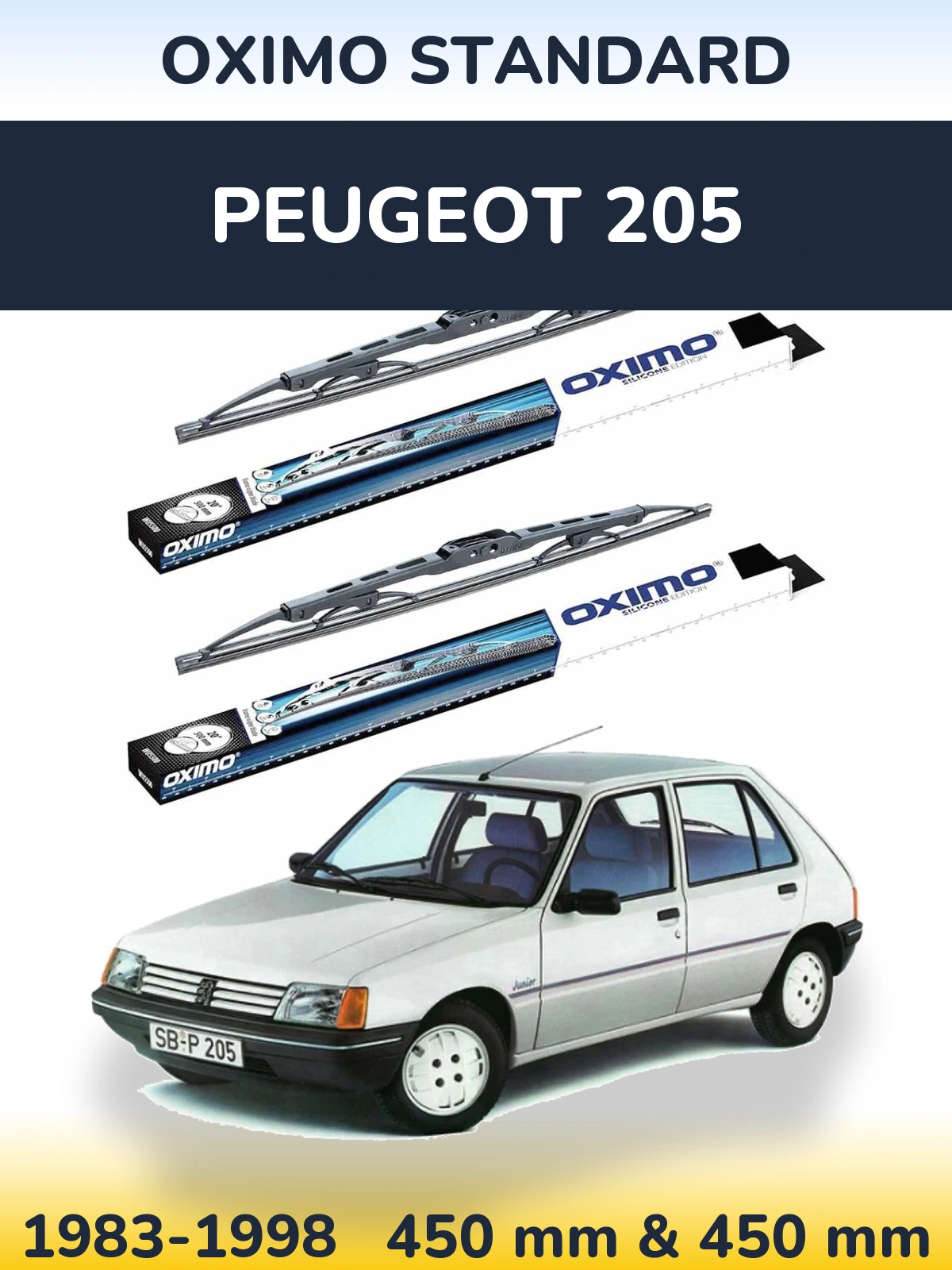 Комплект передніх щіток Oximo Standard 450 & 450 мм для Peugeot 205 1983-1998