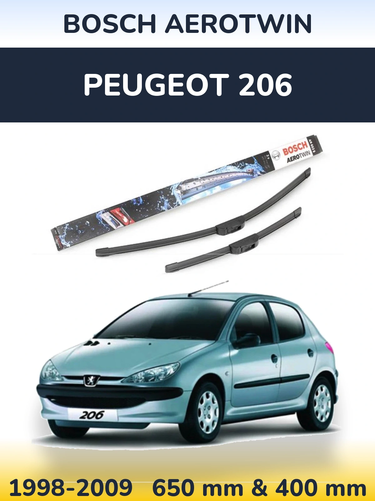 Sada předních stěračů BOSCH AeroTwin 650 a 400 mm pro Peugeot 206 1998-2009