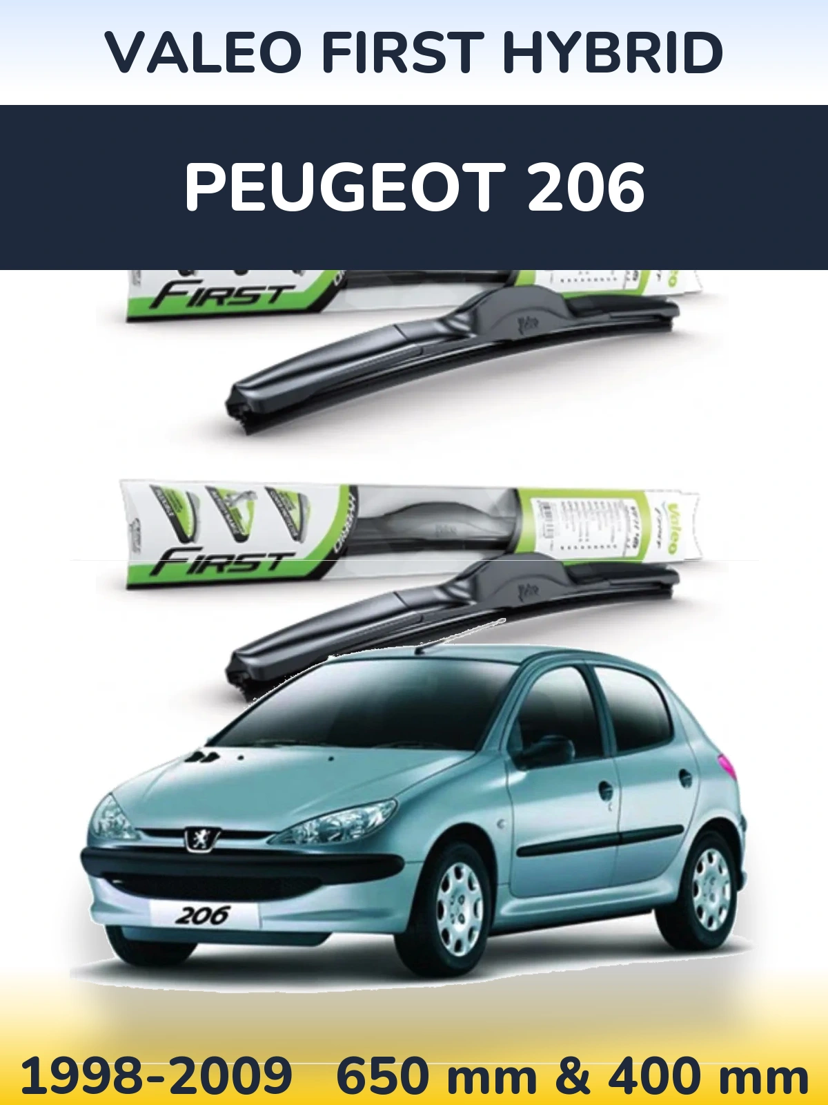 Sada předních stěračů Valeo First Hybrid 650 a 400 mm pro Peugeot 206 1998-2009