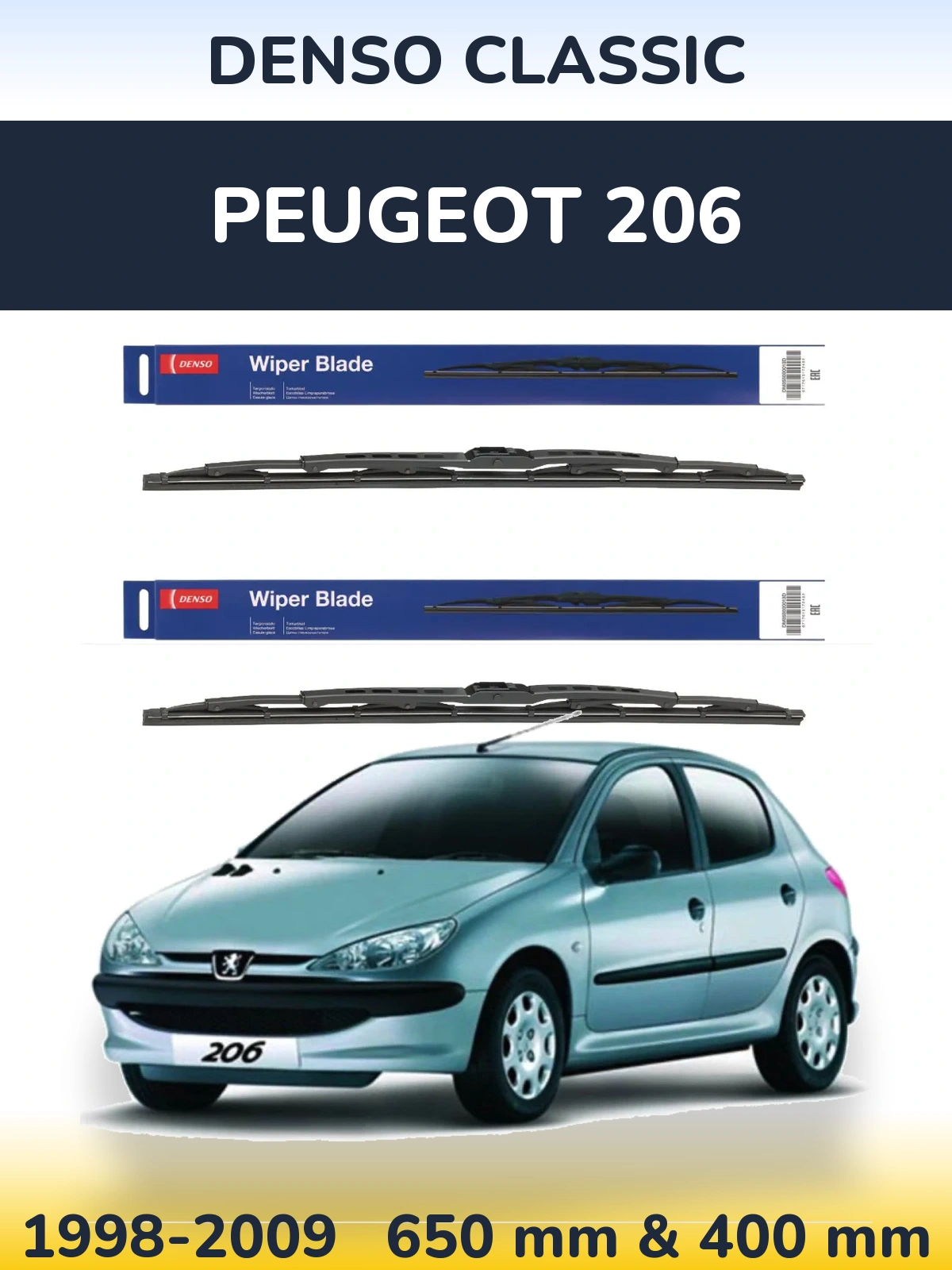 Sada předních stěračů Denso Classic 650 a 400 mm pro Peugeot 206 1998-2009