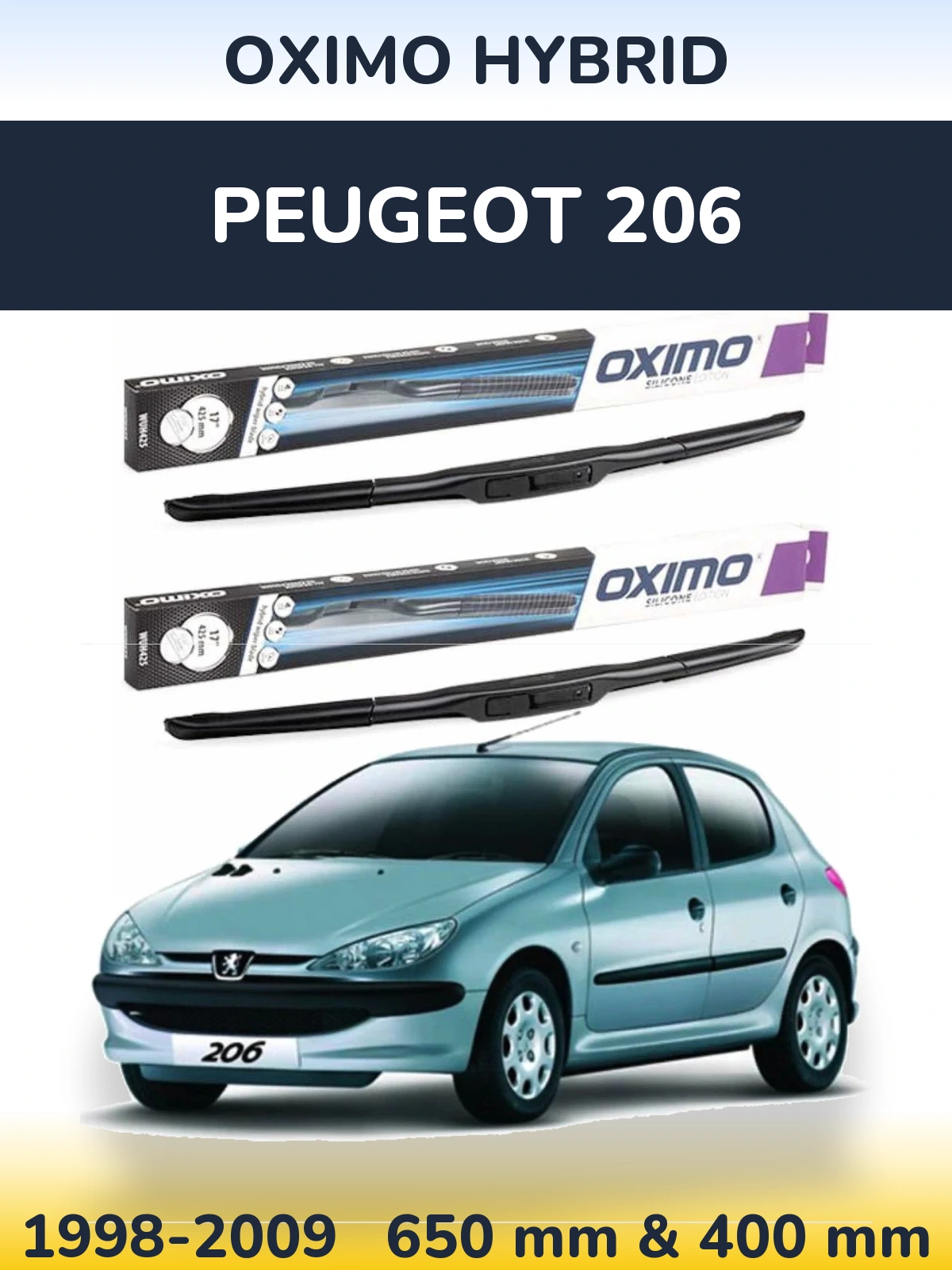 Sada předních stěračů Oximo Hybrid 650 a 400 mm pro Peugeot 206 1998-2009
