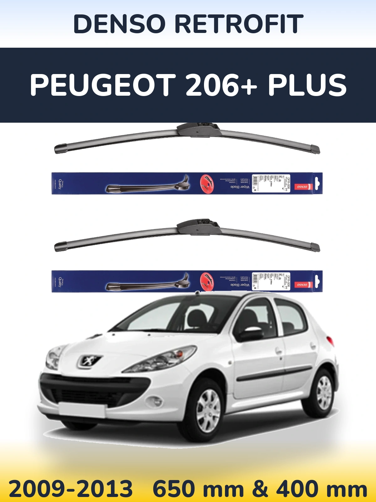 Sada předních stěračů Denso Retrofit 650 a 400 mm pro Peugeot 206+ Plus 2009-2013