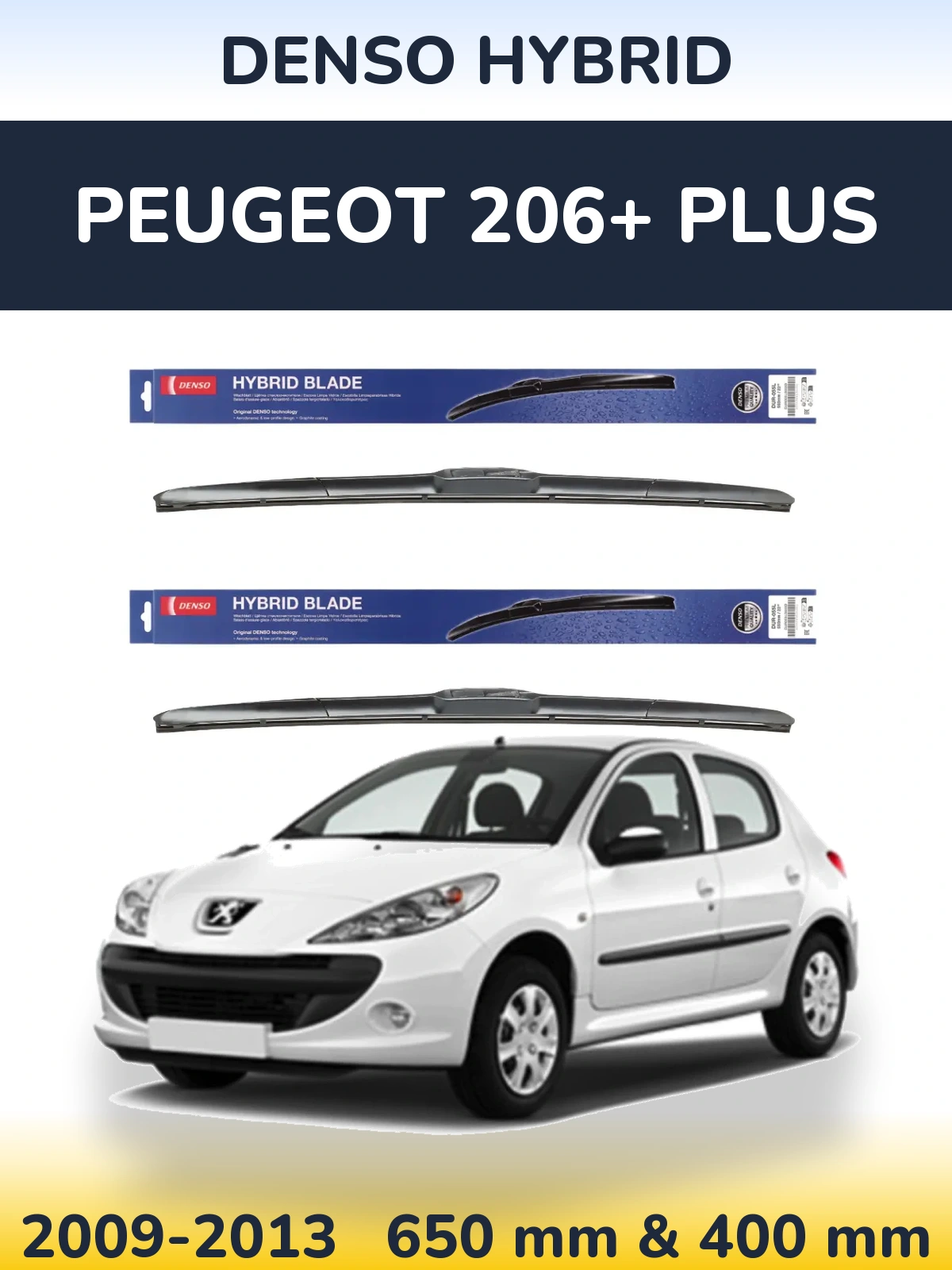 Sada předních stěračů Denso Hybrid 650 a 400 mm pro Peugeot 206+ Plus 2009-2013