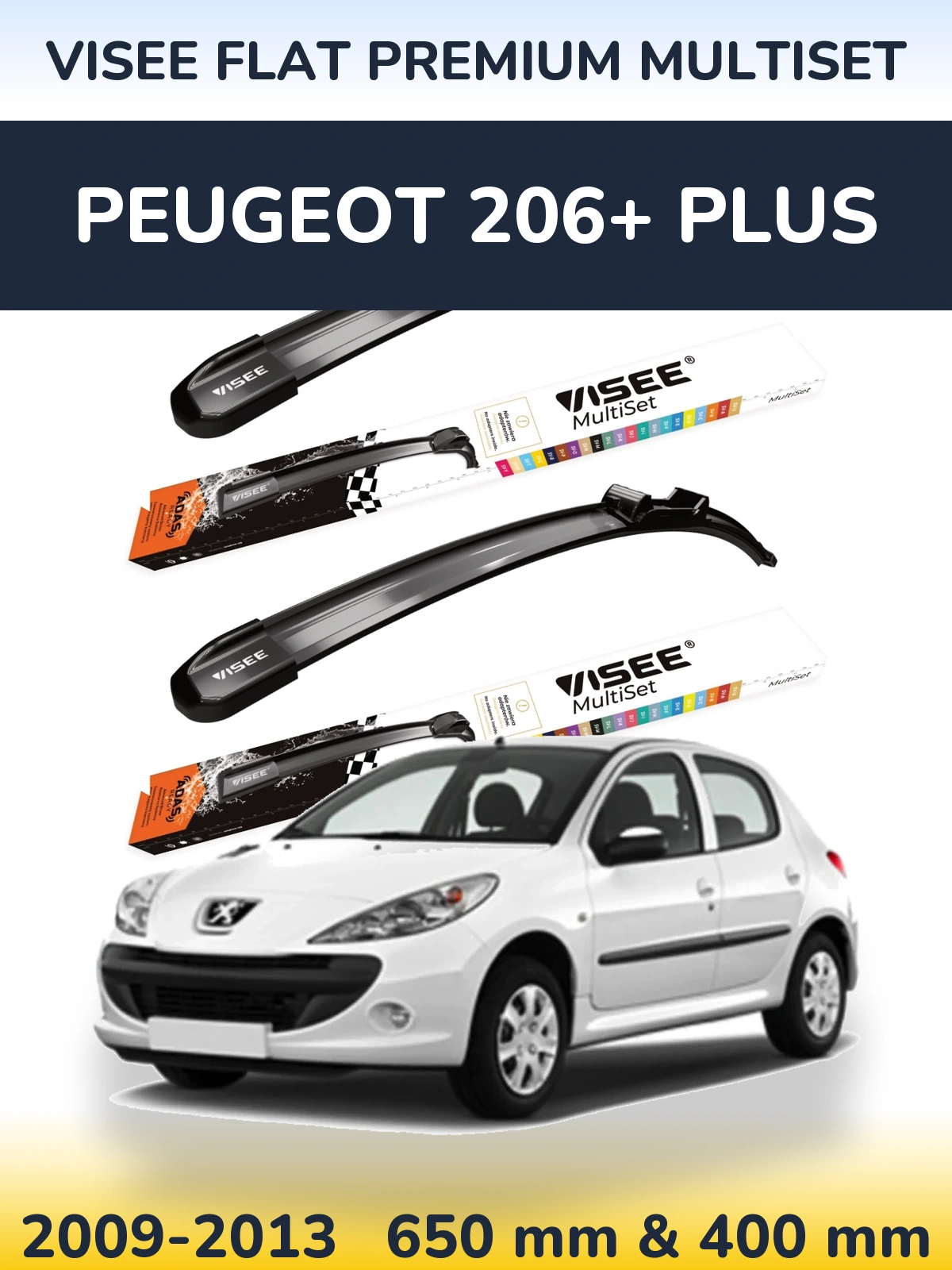 Sada předních stěračů VISEE FLAT PREMIUM MultiSet 650 a 400 mm pro Peugeot 206+ Plus 2009-2013