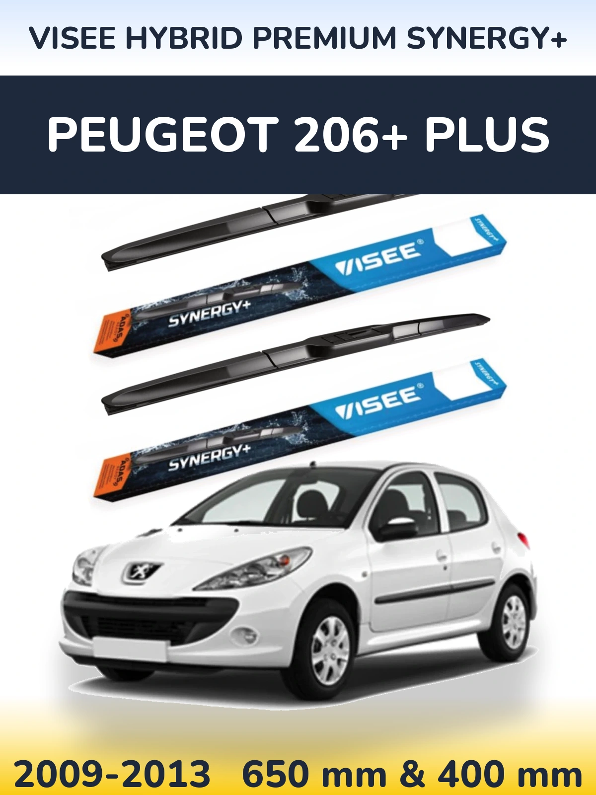 Sada předních stěračů VISEE HYBRID PREMIUM SYNERGY+ 650 a 400 mm pro Peugeot 206+ Plus 2009-2013