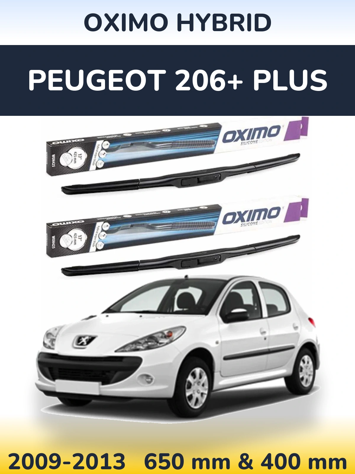 Sada předních stěračů Oximo Hybrid 650 a 400 mm pro Peugeot 206+ Plus 2009-2013