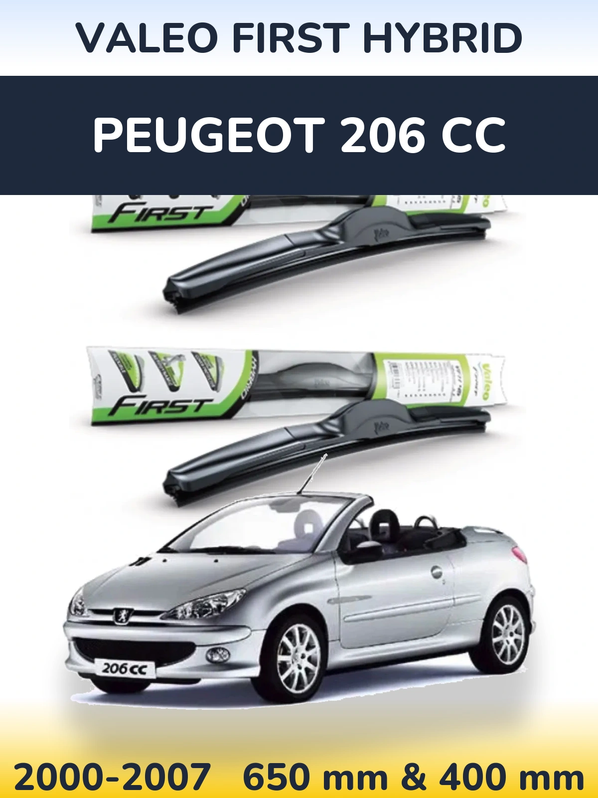 Sada předních stěračů Valeo First Hybrid 650 a 400 mm pro Peugeot 206 CC 2000-2007