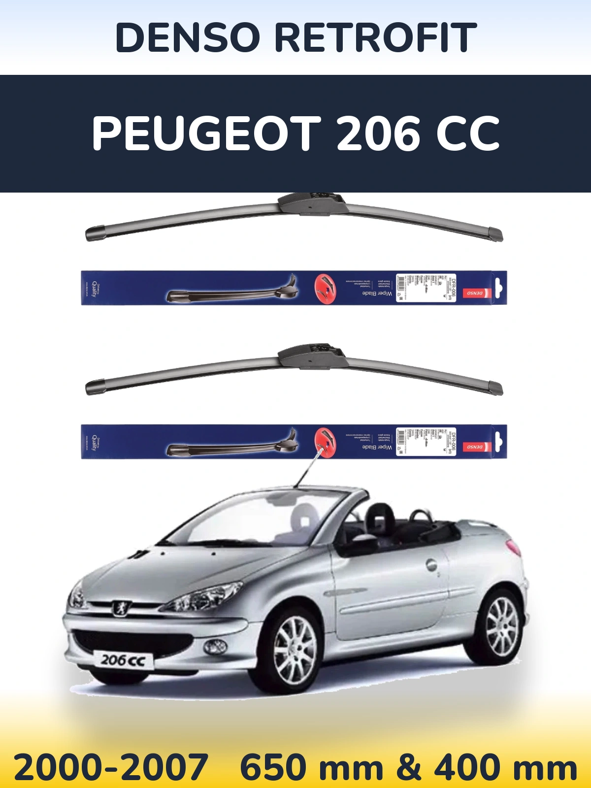 Sada předních stěračů Denso Retrofit 650 a 400 mm pro Peugeot 206 CC 2000-2007