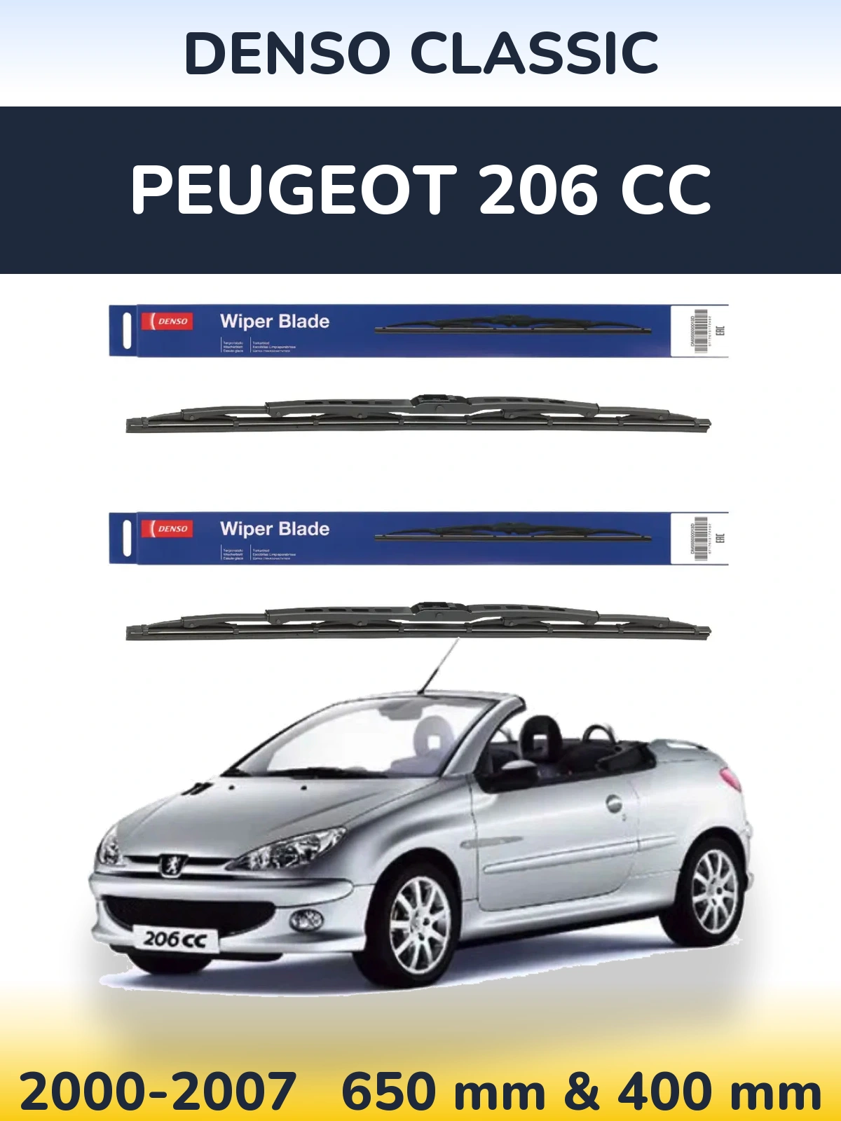 Sada předních stěračů Denso Classic 650 a 400 mm pro Peugeot 206 CC 2000-2007
