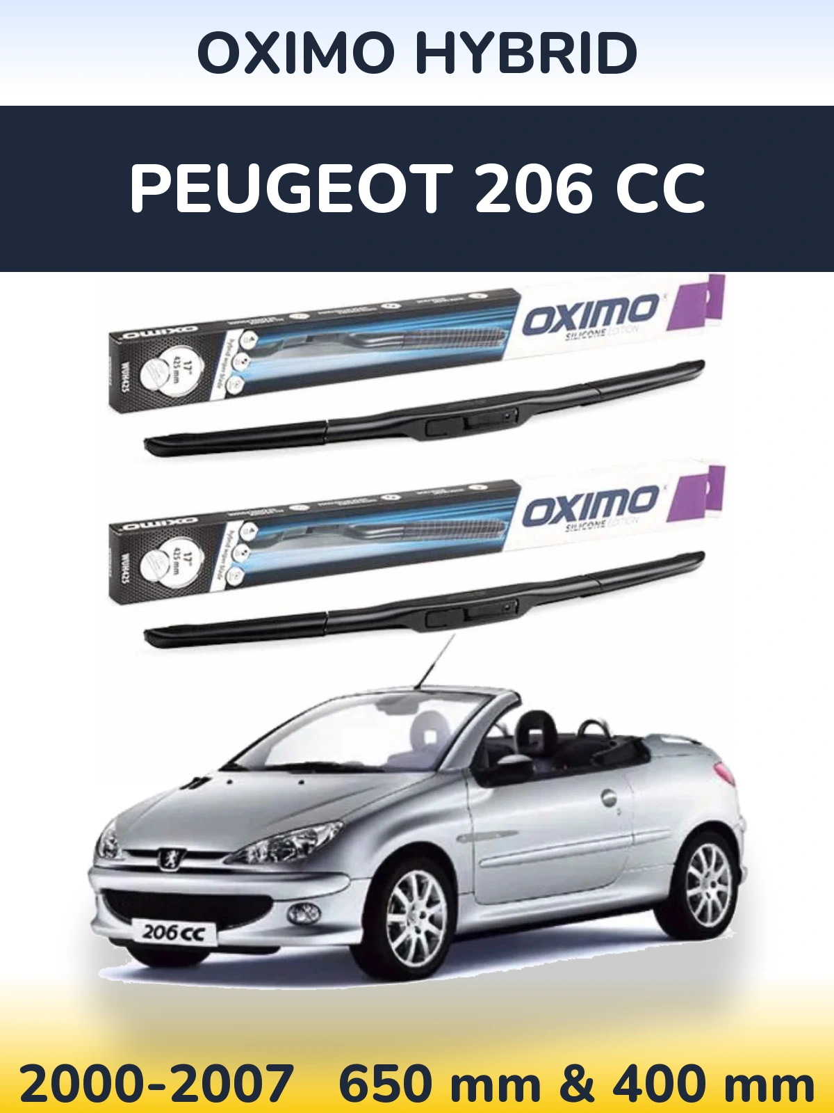 Sada předních stěračů Oximo Hybrid 650 a 400 mm pro Peugeot 206 CC 2000-2007