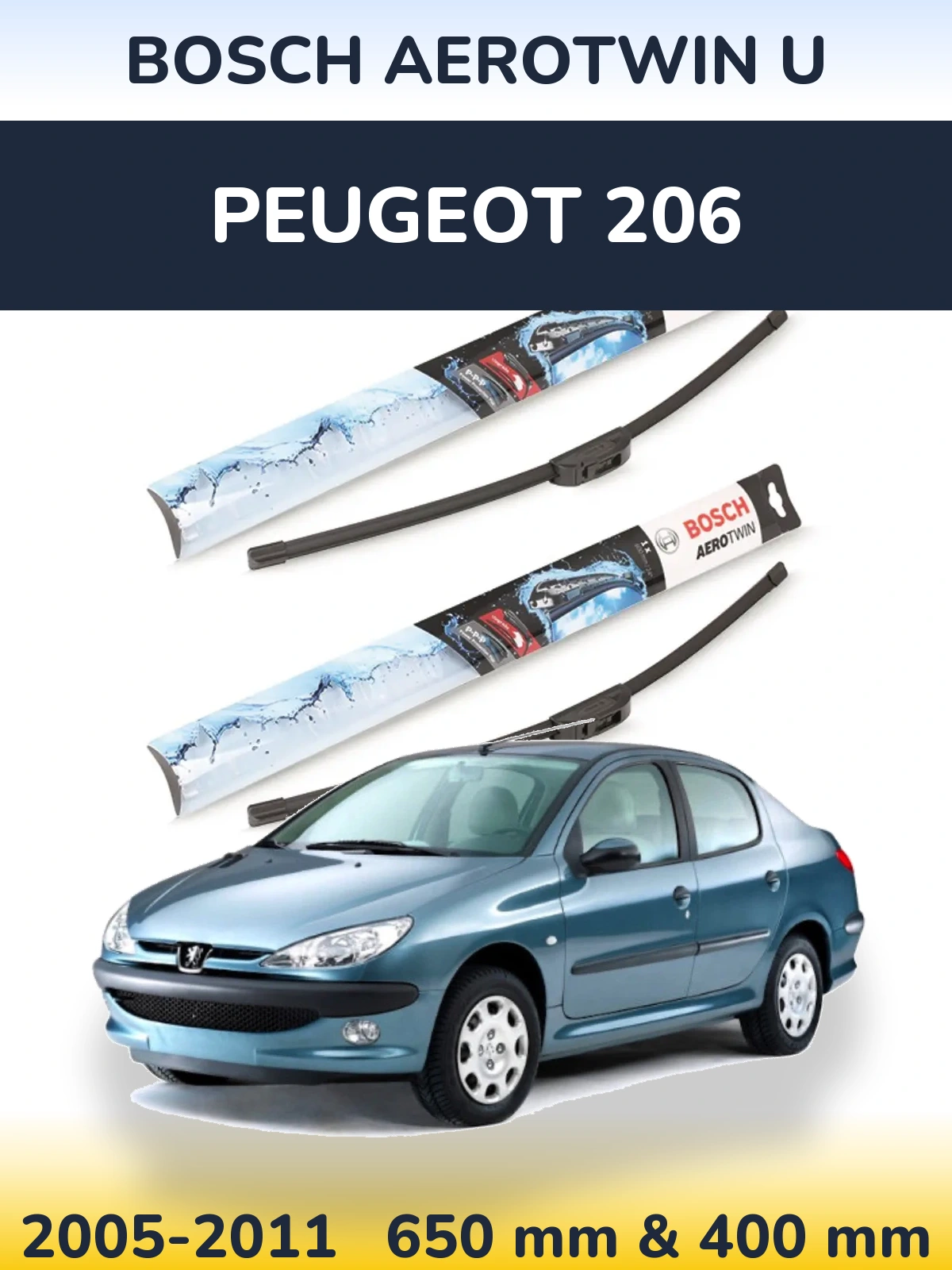 Sada předních stěračů BOSCH AeroTwin U 650 a 400 mm pro Peugeot 206 2005-2011