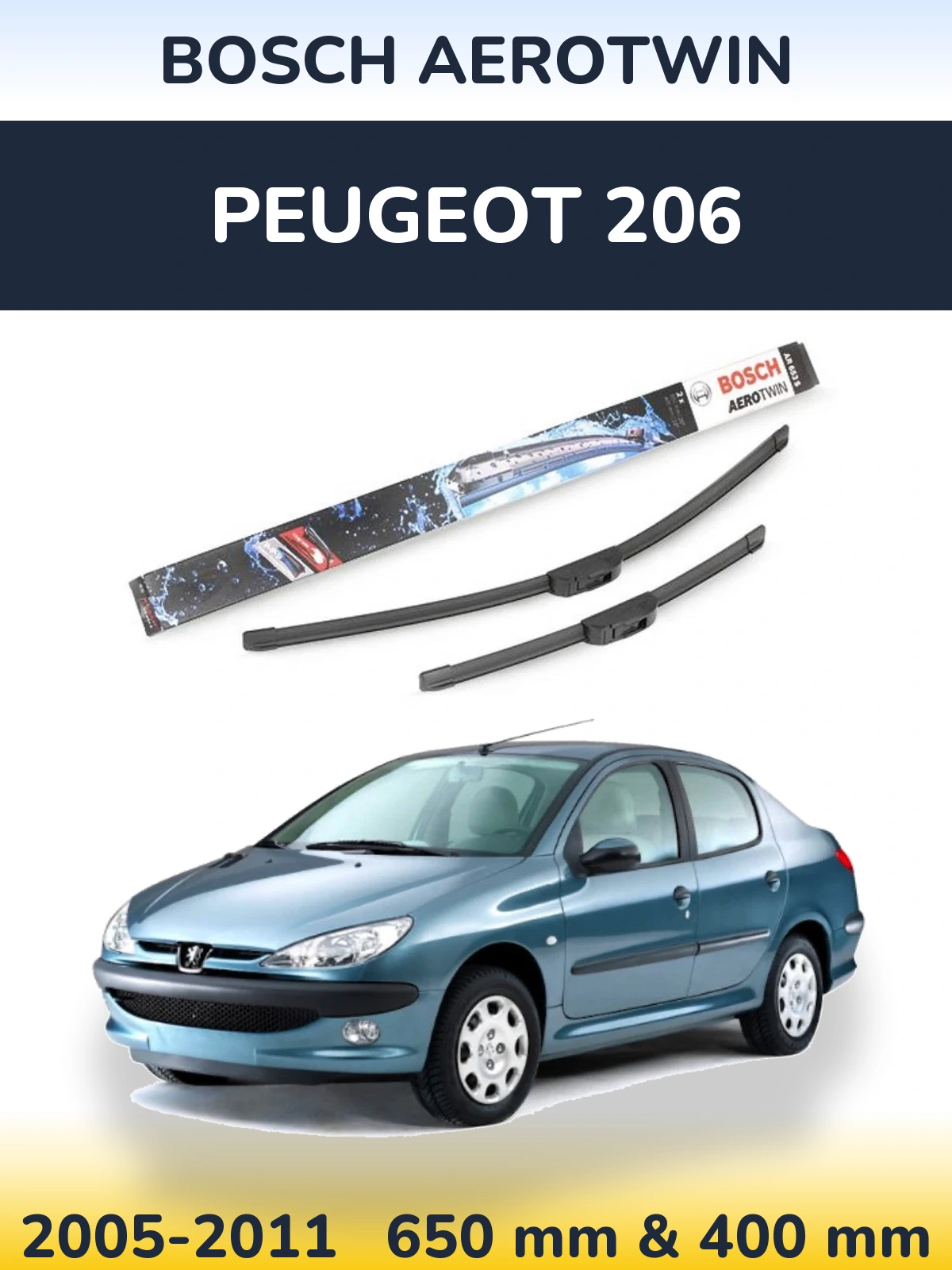 Sada předních stěračů BOSCH AeroTwin 650 a 400 mm pro Peugeot 206 2005-2011