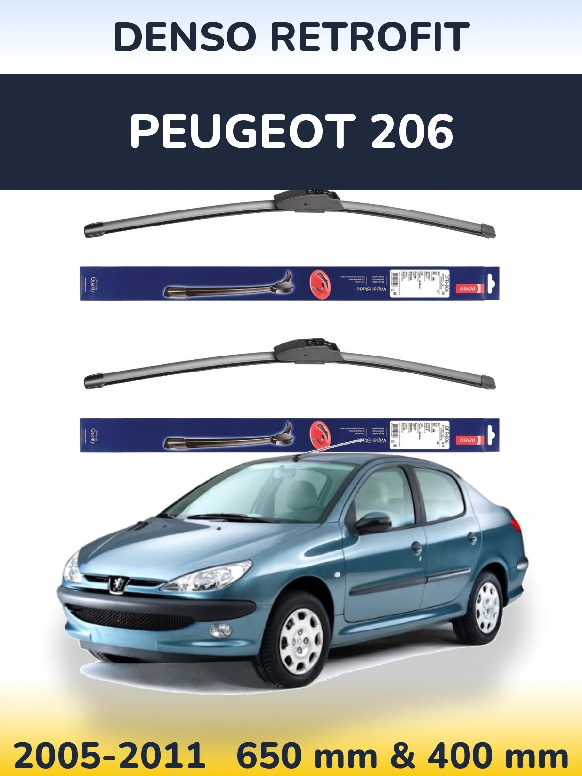 Sada předních stěračů Denso Retrofit 650 a 400 mm pro Peugeot 206 2005-2011