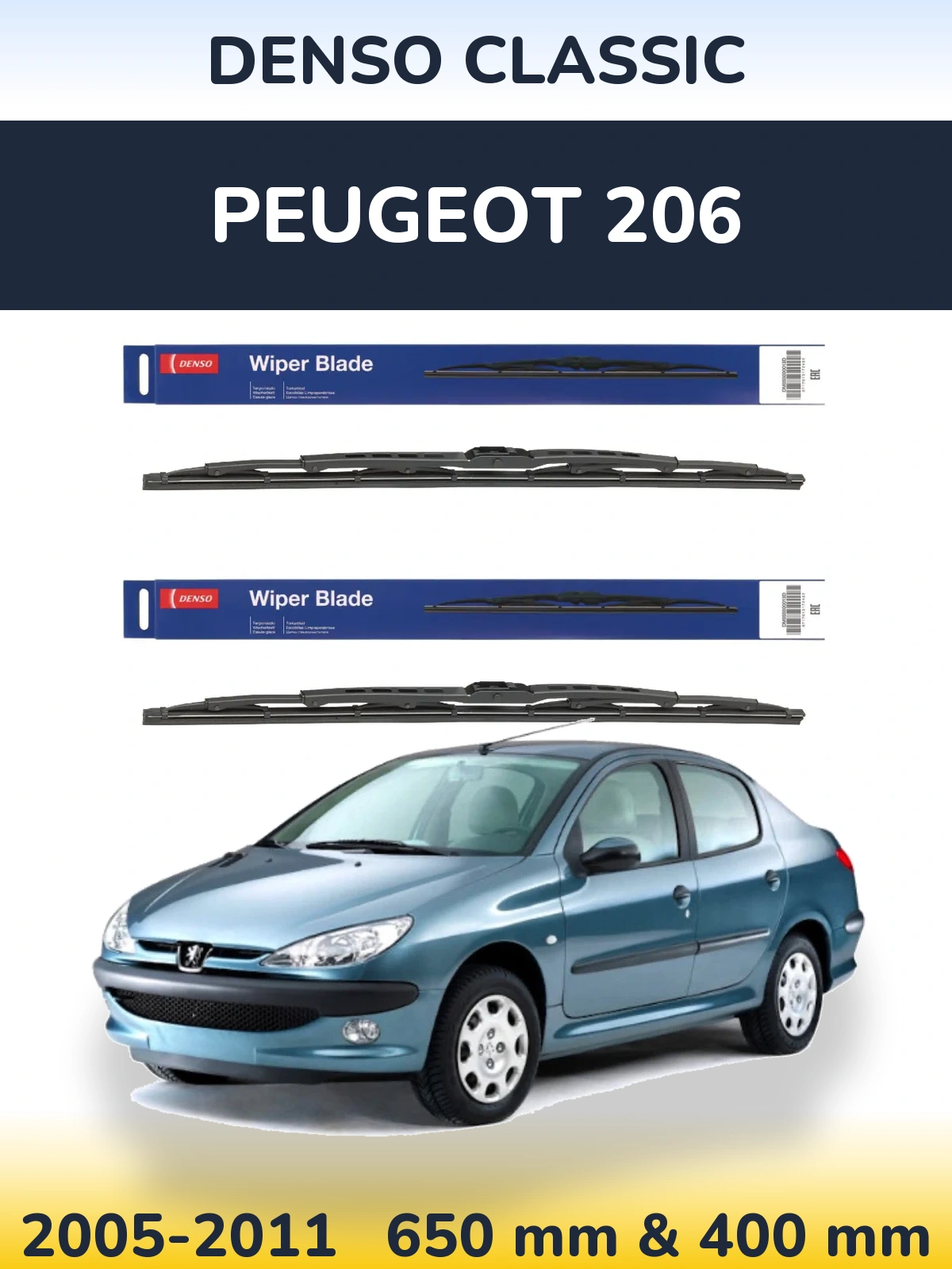 Sada předních stěračů Denso Classic 650 a 400 mm pro Peugeot 206 2005-2011