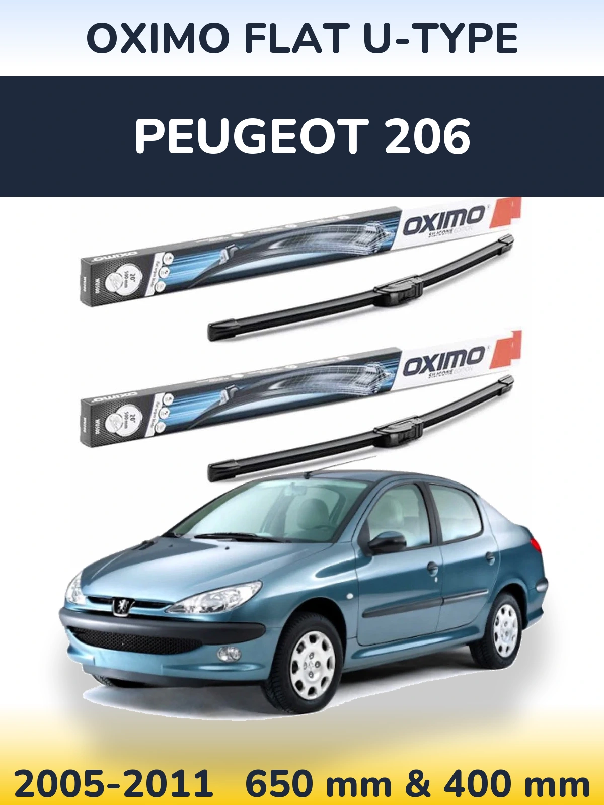 Sada předních stěračů Oximo Flat U-type 650 a 400 mm pro Peugeot 206 2005-2011