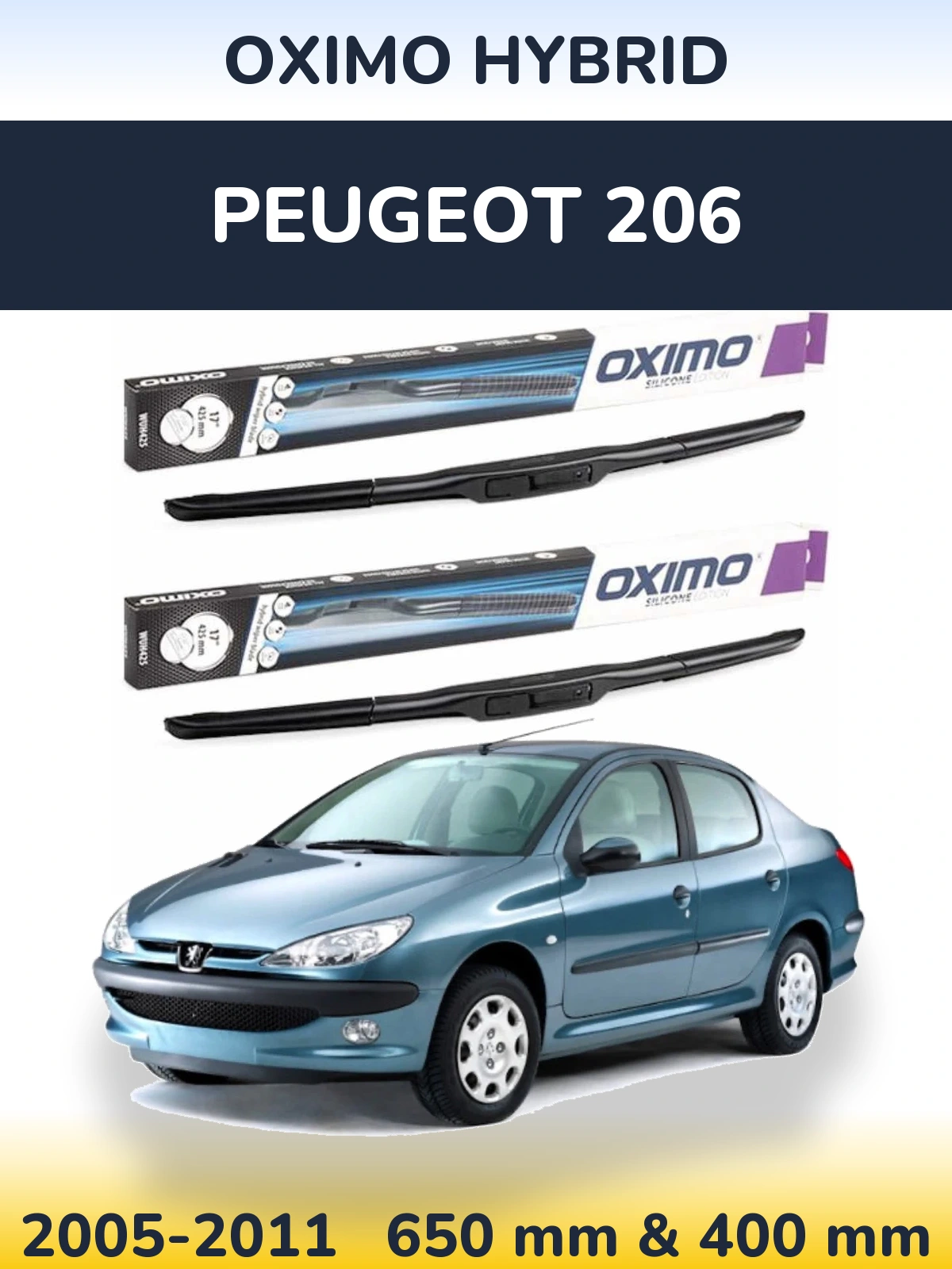 Sada předních stěračů Oximo Hybrid 650 a 400 mm pro Peugeot 206 2005-2011