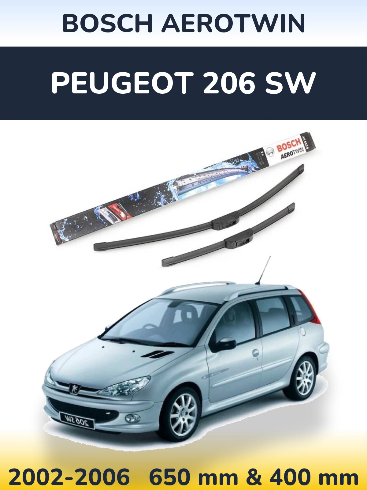 Комплект передніх щіток BOSCH AeroTwin 650 & 400 мм для Peugeot 206 SW 2002-2006