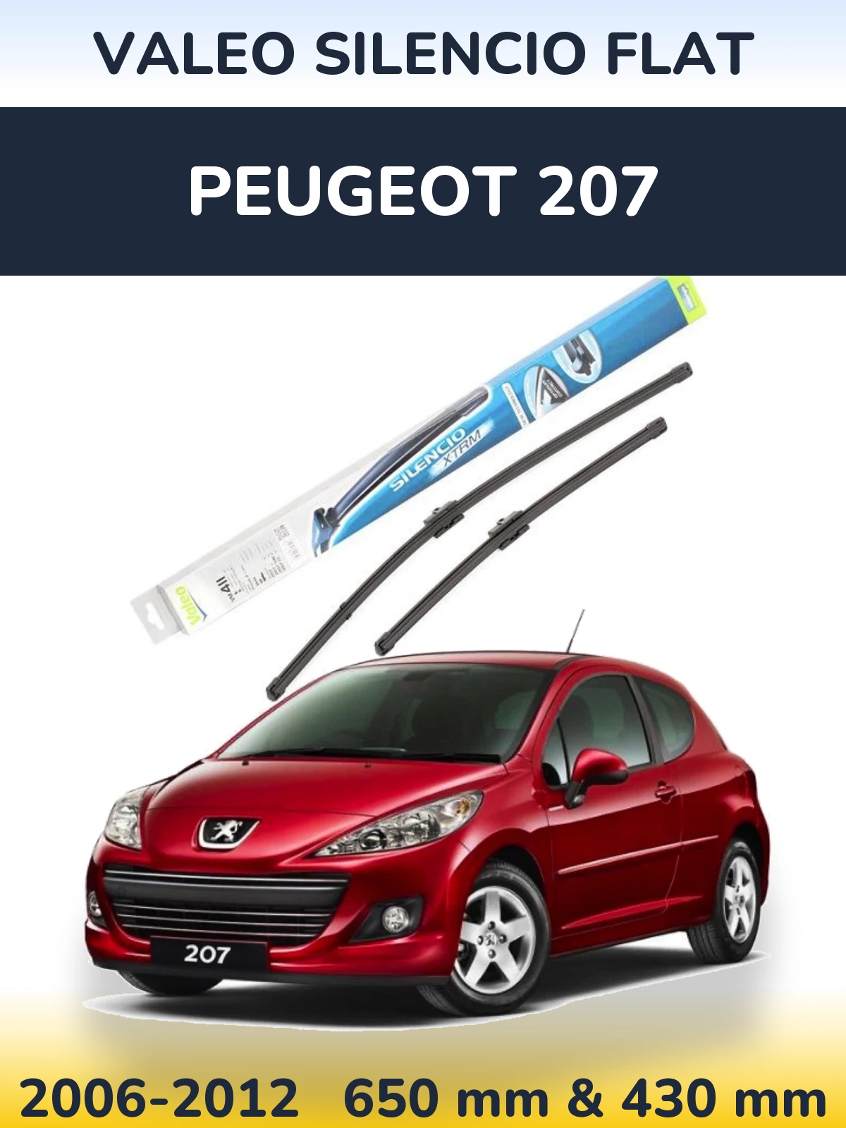 Sada předních stěračů Valeo Silencio Flat 650 a 420 mm pro Peugeot 207 2006-2012