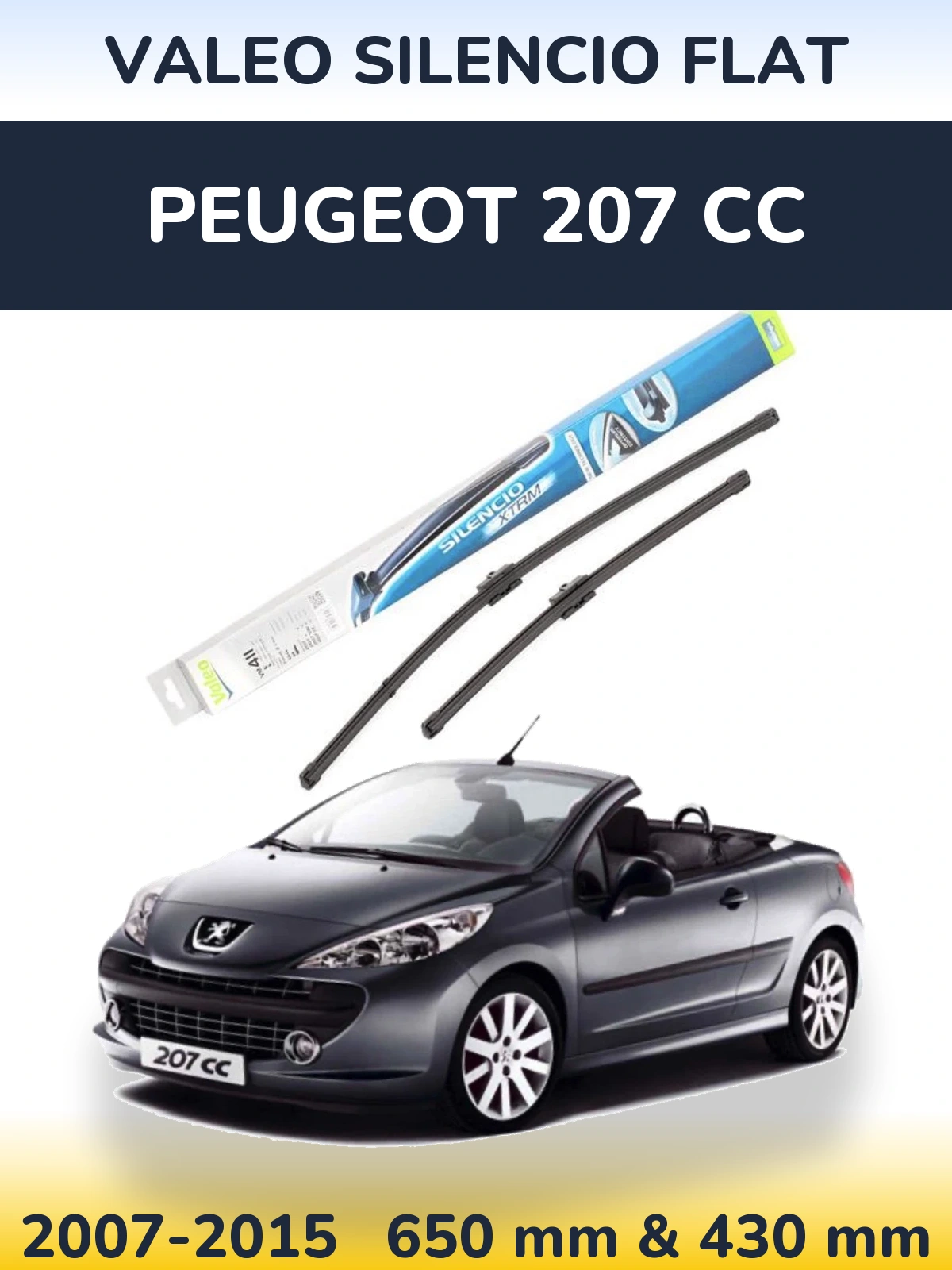 Sada předních stěračů Valeo Silencio Flat 650 a 420 mm pro Peugeot 207 CC 2007-2015