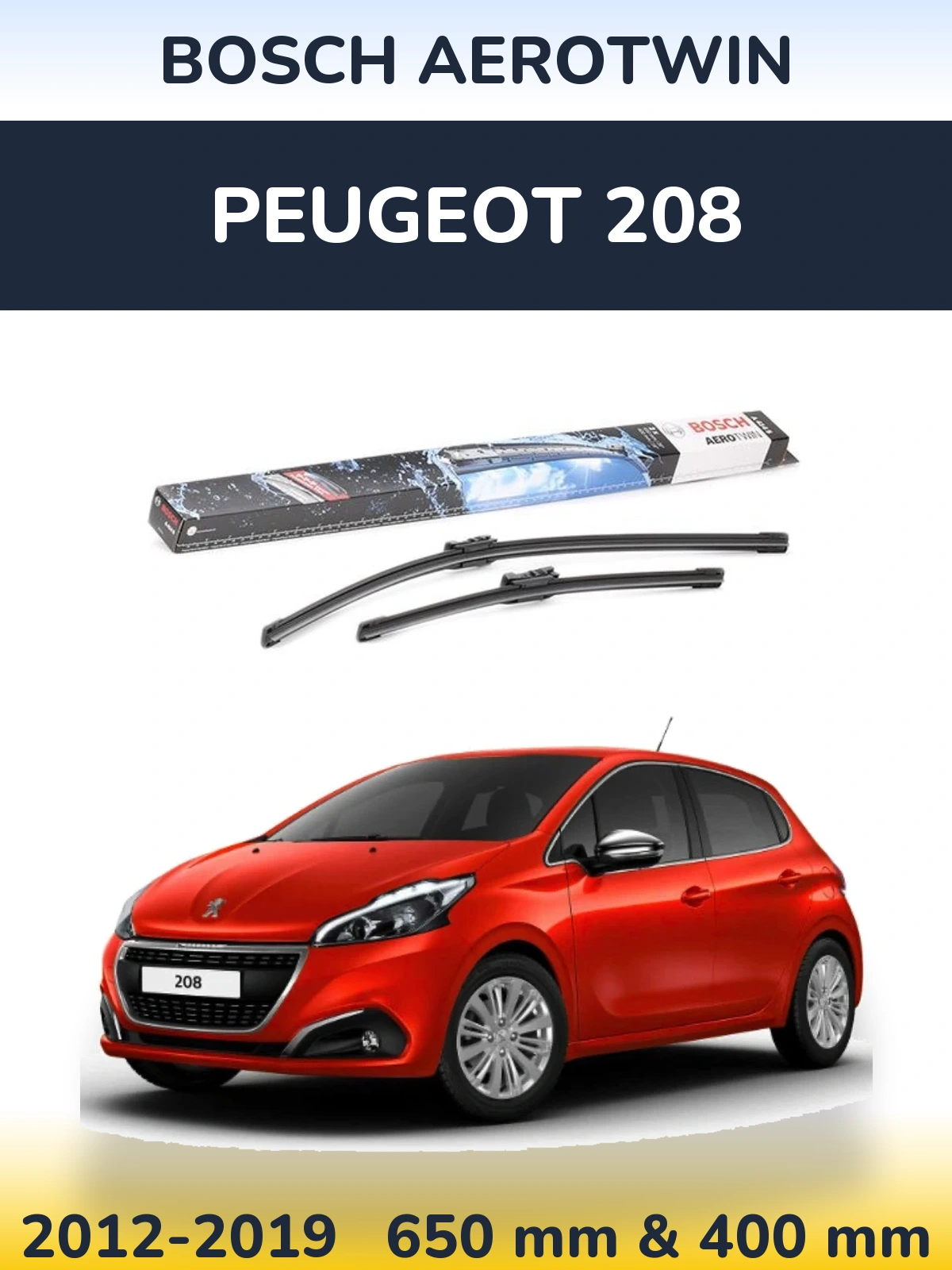 Sada předních stěračů BOSCH AeroTwin 650 a 400 mm pro Peugeot 208 2012-2019