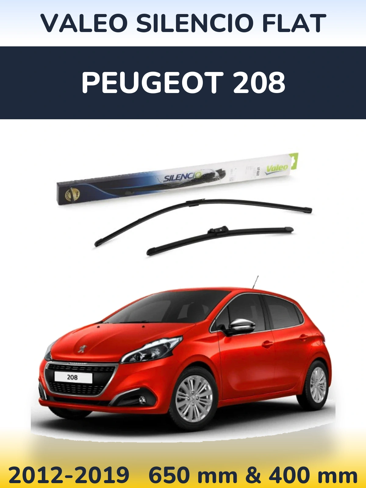 Sada předních stěračů Valeo Silencio Flat 650 a 400 mm pro Peugeot 208 2012-2019