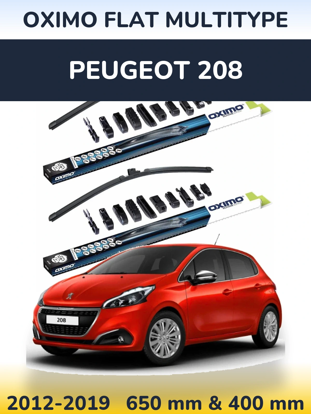 Sada předních stěračů Oximo Flat MultiType 650 a 400 mm pro Peugeot 208 2012-2019