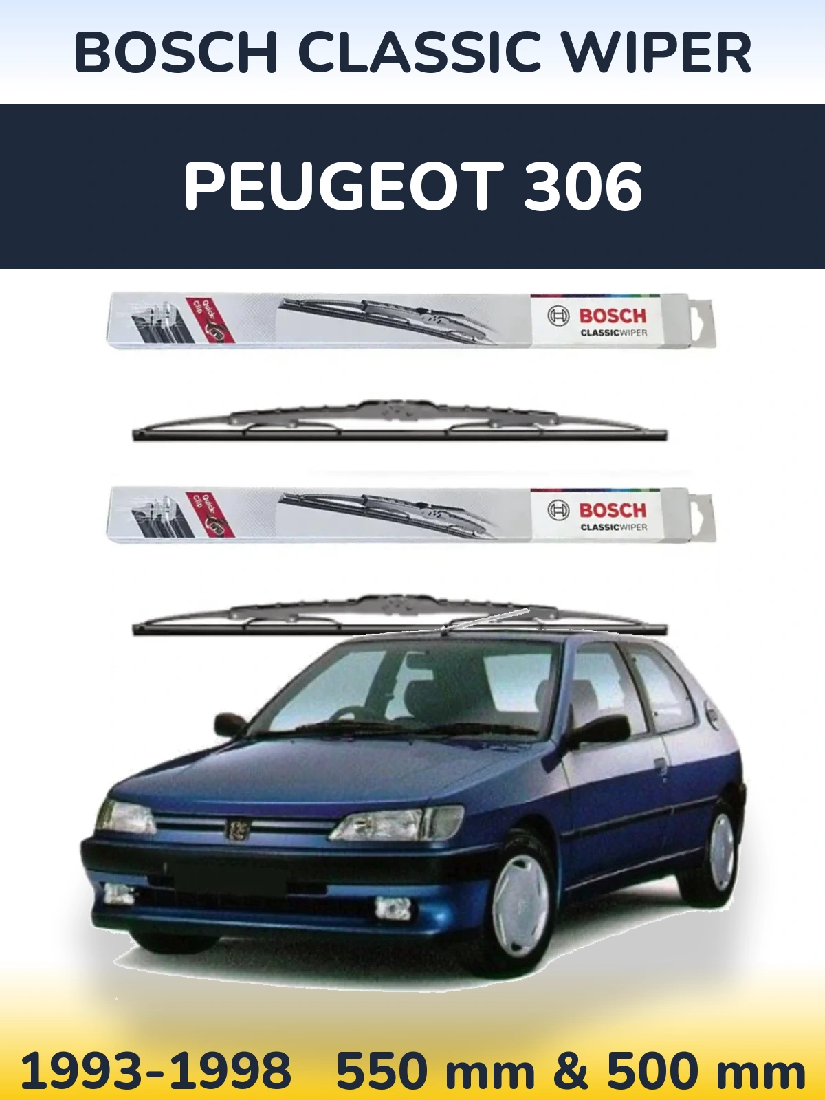 Sada předních stěračů BOSCH Classic Wiper 550 a 500 mm pro Peugeot 306 1993-1998