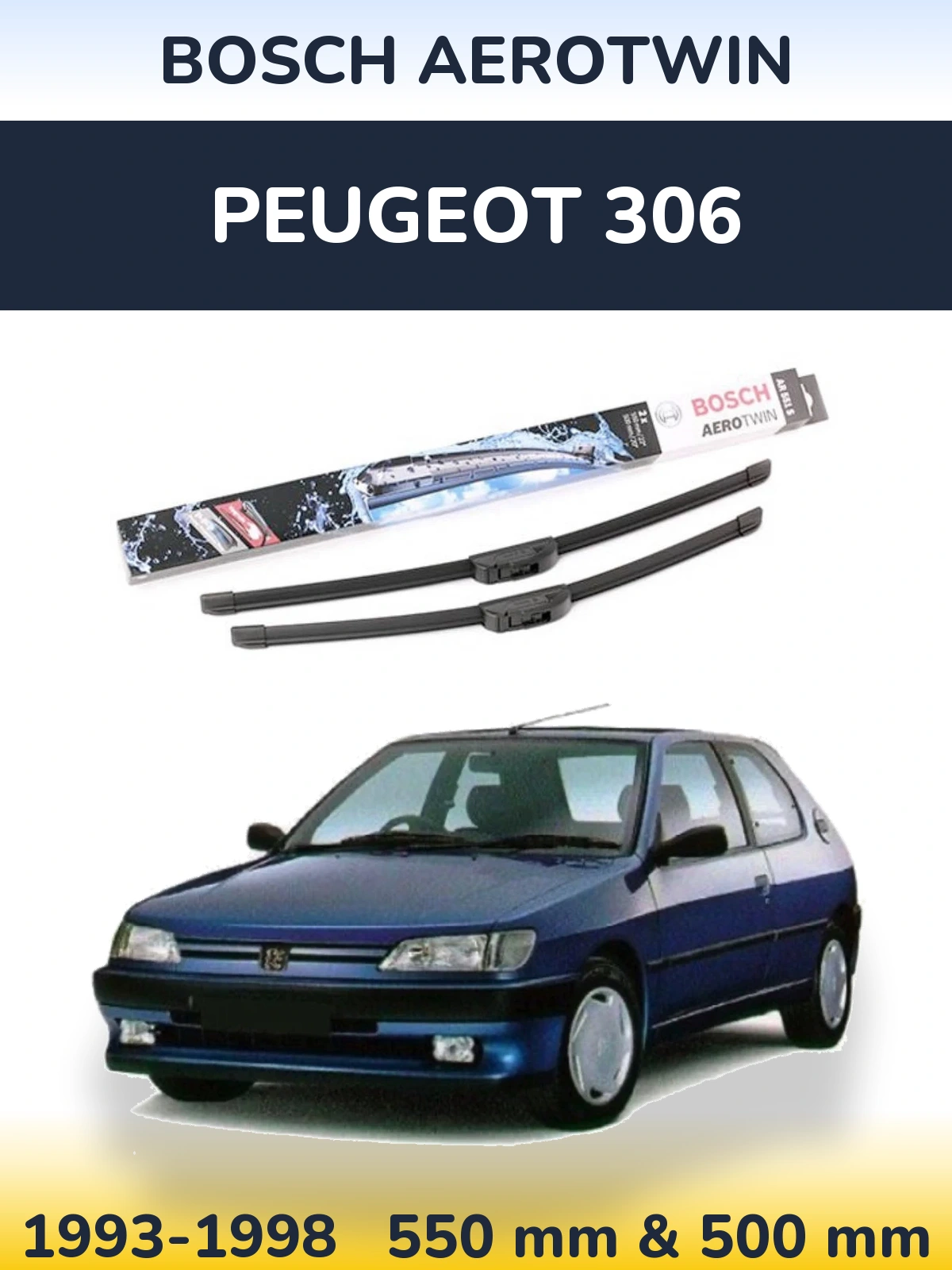 Sada předních stěračů BOSCH AeroTwin 550 a 500 mm pro Peugeot 306 1993-1998