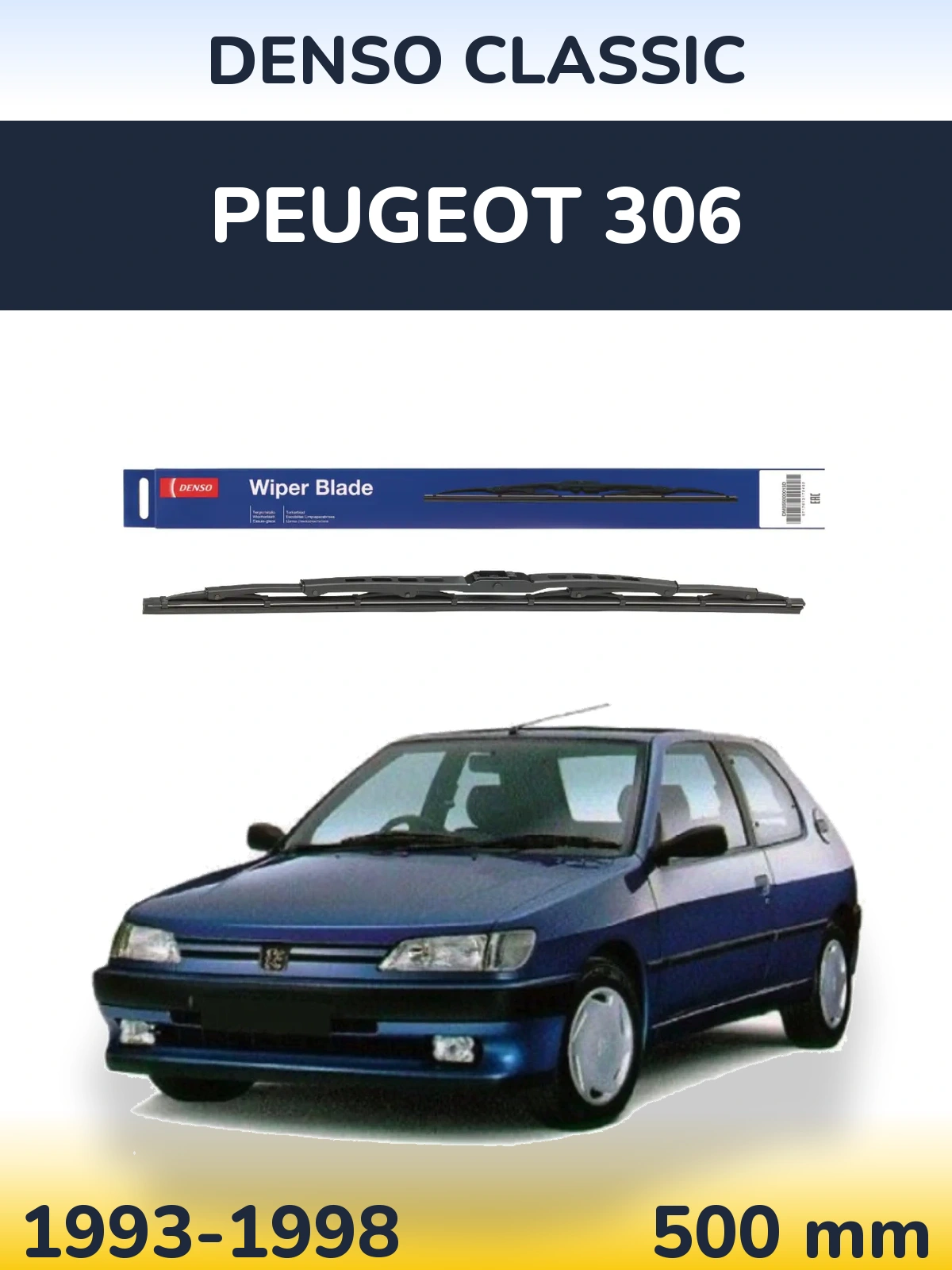 Zadní stěrač Denso Classic 500 mm pro Peugeot 306 1993-1998