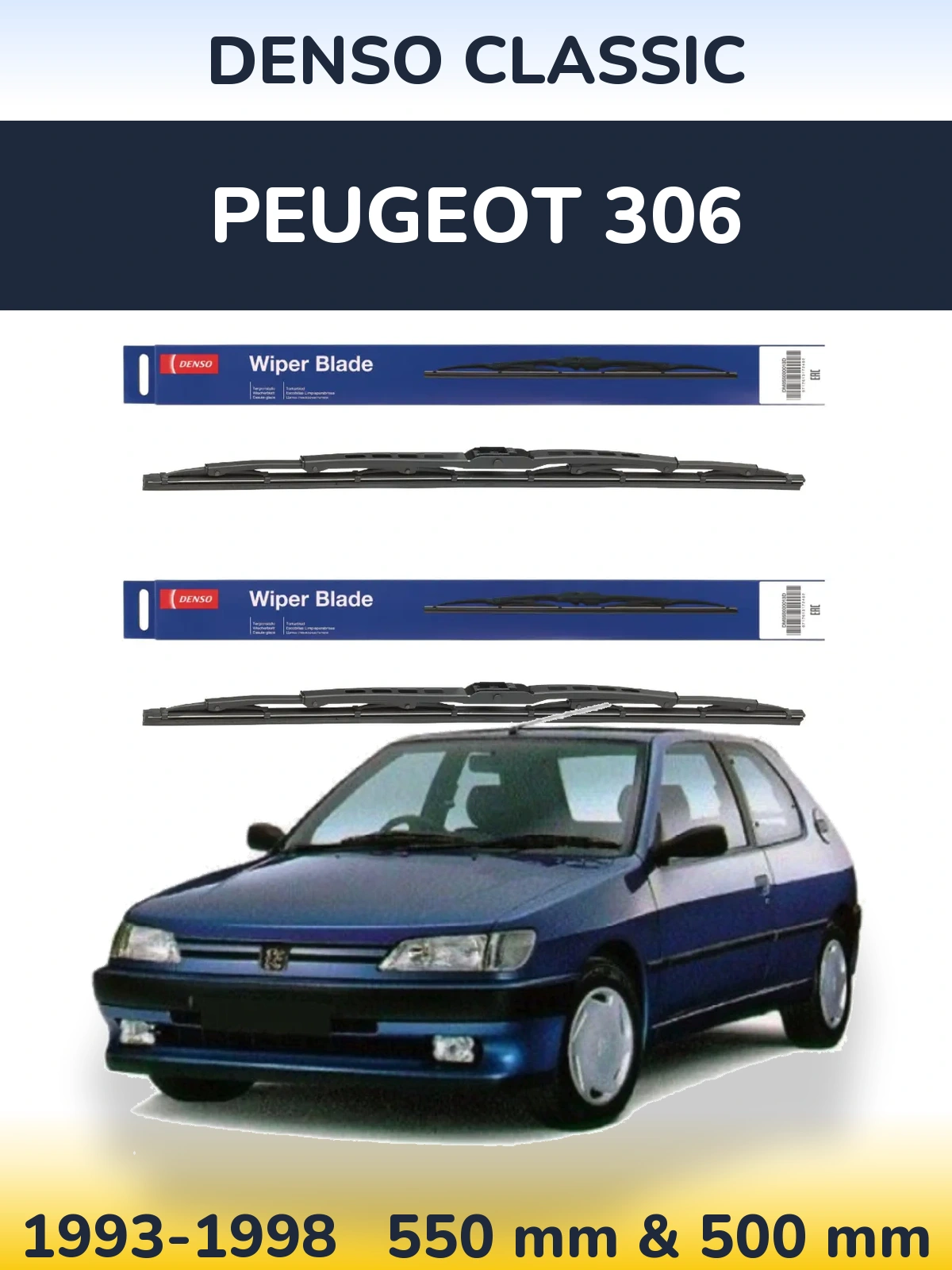 Sada předních stěračů Denso Classic 550 a 500 mm pro Peugeot 306 1993-1998